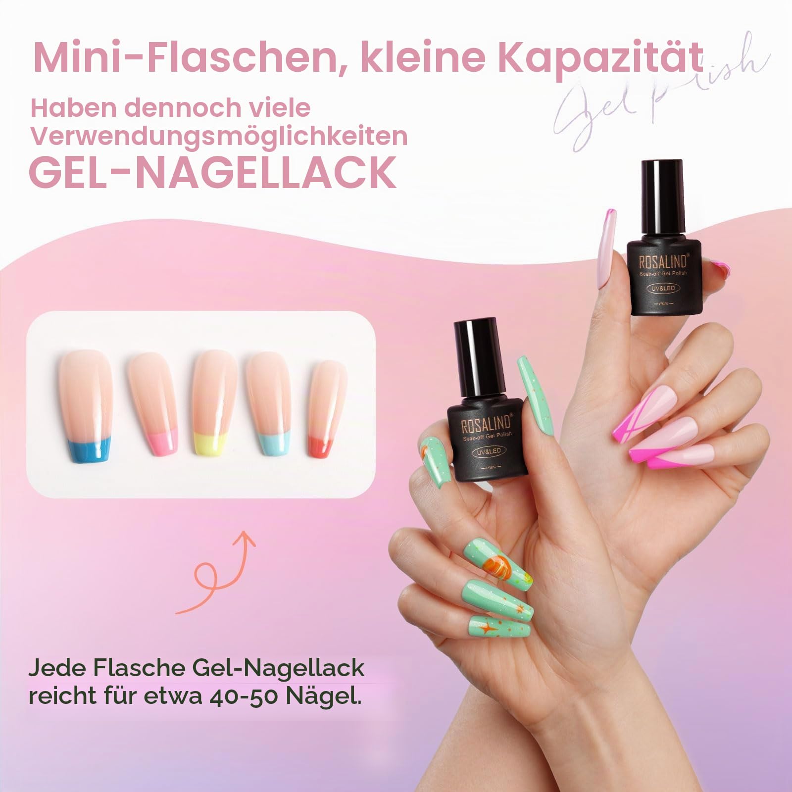 ROSALIND UV Nagellack Set mit UV Lampe, 60+5 Stück Gelnägel Starterset Rosa Blau Grün Lila Rot Schwarz Braun Gel Nagellack Gelnägel für Nägel Maniküre Nagelstudio Set