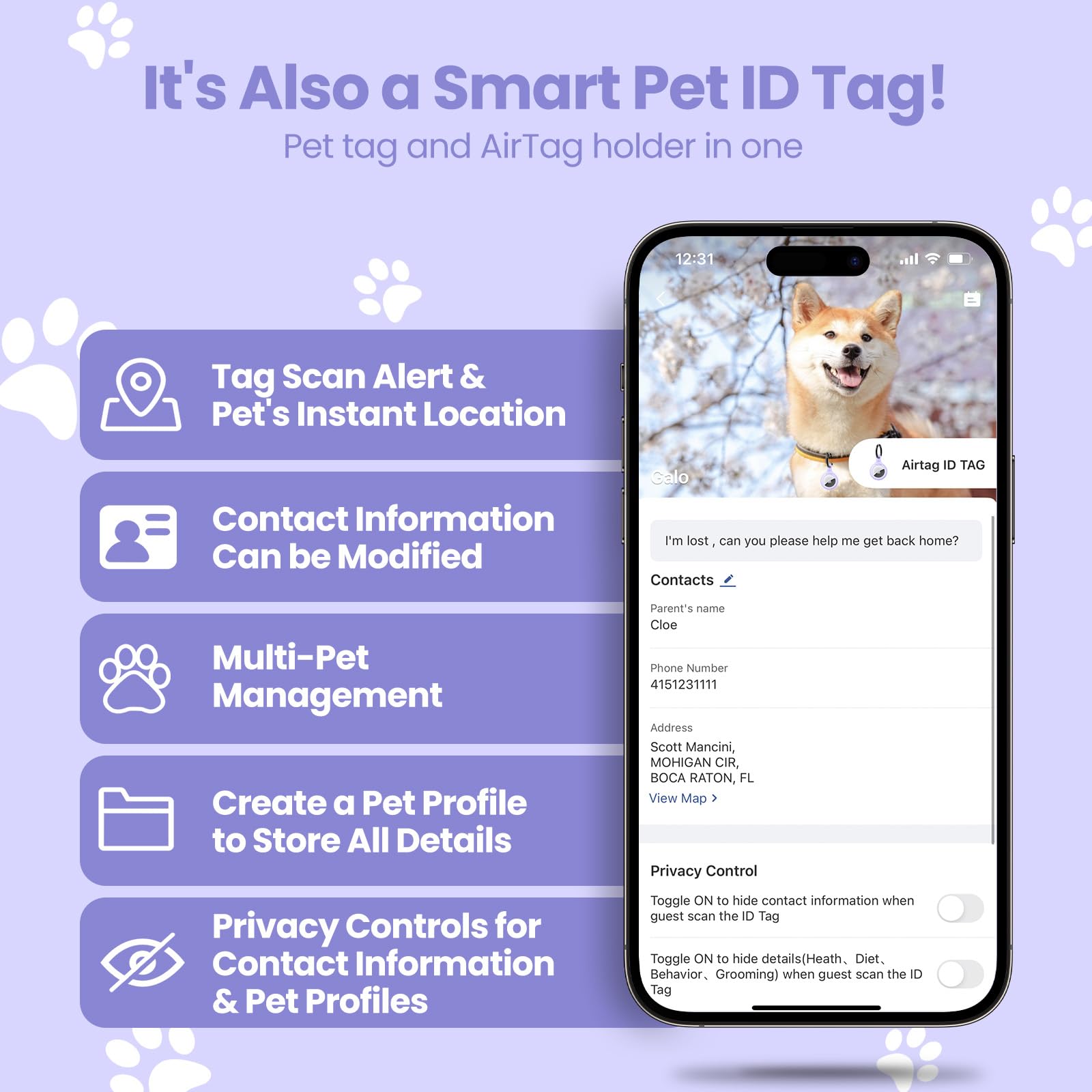 Air tracker Holder & Collar for Pets. GPS Tag & App with Smart QR ID for Instant Location Pet Profile and Contact Info. Dog Tracker or Cat Tracker (Mauve) - Image 4
