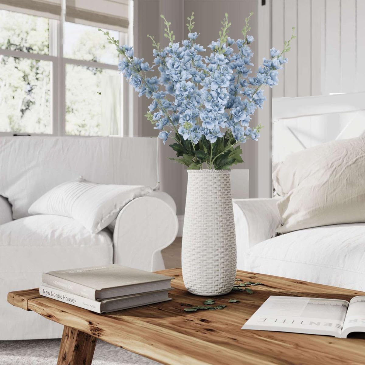 8PCS Dusty Blue Delphinium Artificial Flowers 33.5'' Faux Delphinium Stems Larkspur Silk Flowers for Wedding Table Centerpieces Home Garden Decor(Dusty Blue) - Image 9