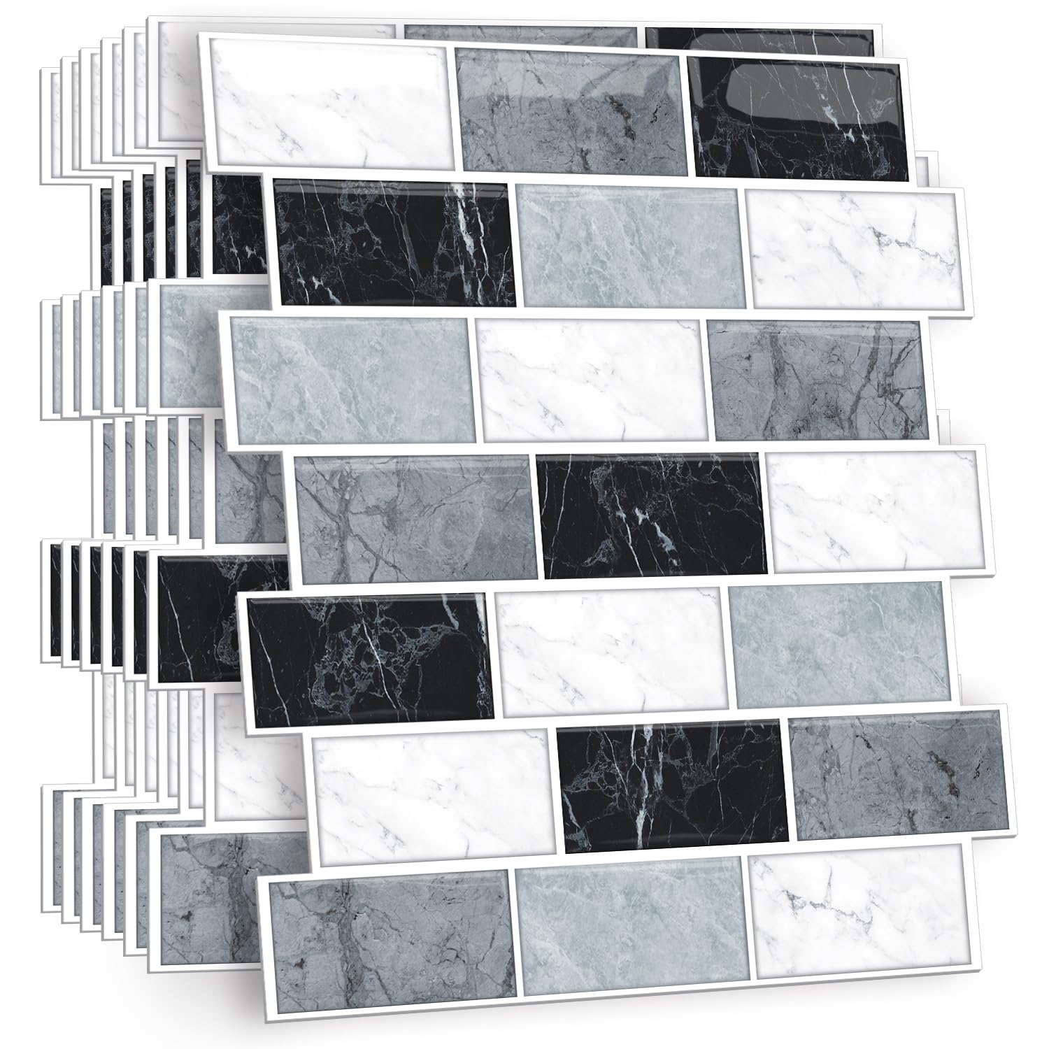 HPNIUB 2D 10 Sheets Self Adhesive Wall Tiles,Stick On Wall Tiles Kitchen Splashbacks for Walls,Tile Stickers Peel and Stick Backsplash Splashback Decals Tile 30x30cm — image 1