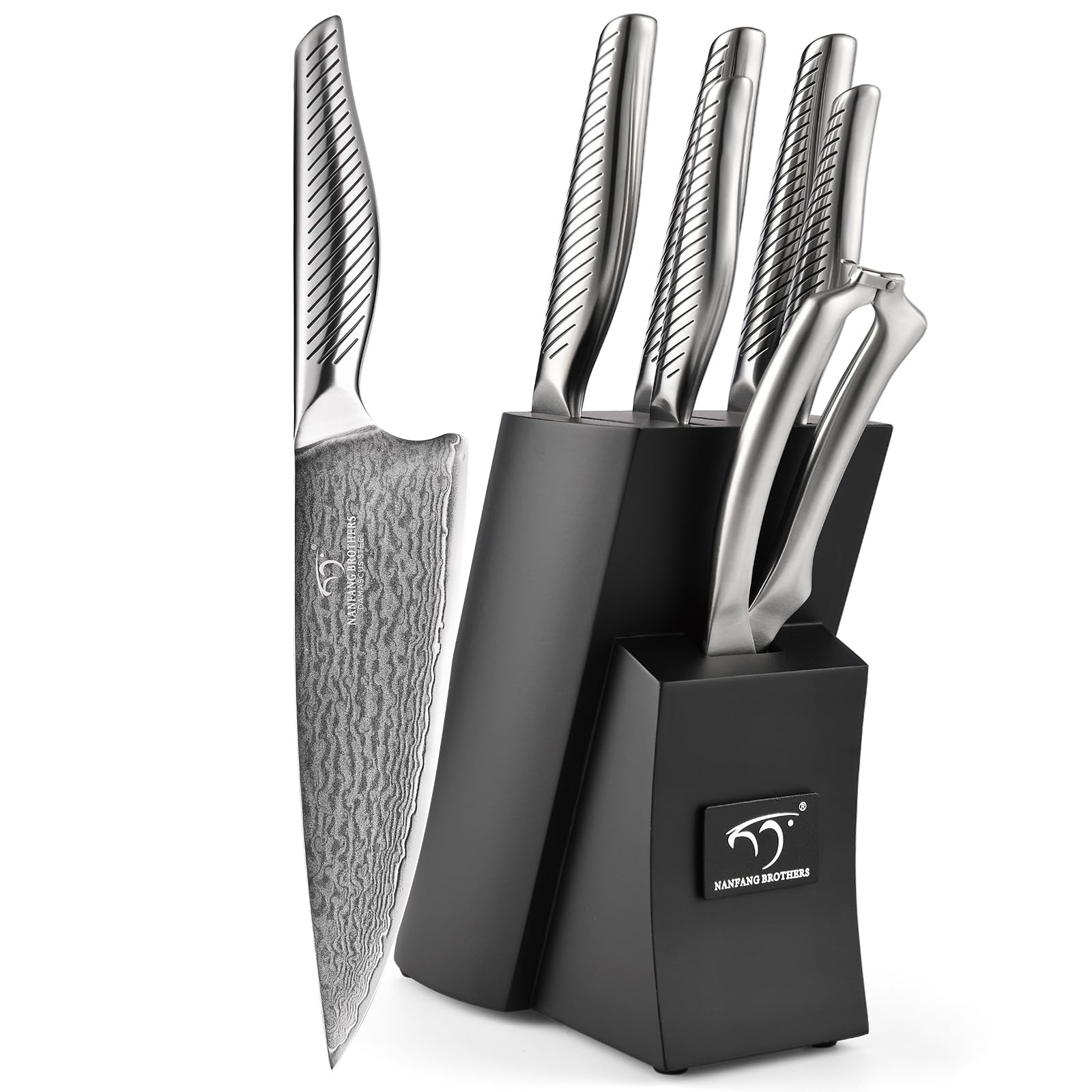 NANFANG BROTHERS Set de couteaux de chef 7 pièces avec bloc, poignée ergonomique, noir