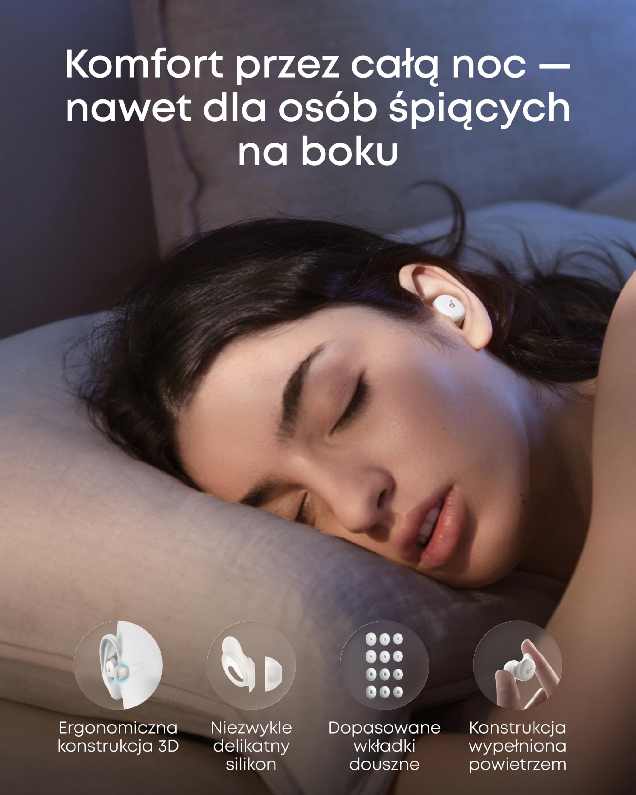Soundcore Auricolari Sleep A30 di Anker, Cuffie per il Sonno con Cancellazione Attiva del Rumore, Sistema Adattivo di Mascheramento del Russare, Massimo Comfort per Sonno Laterale, 45 Ore di Gioco