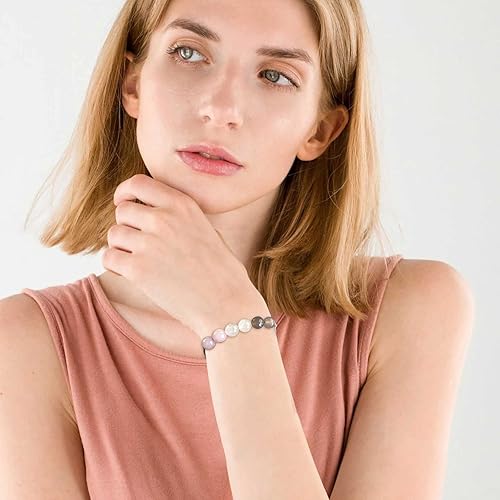 Miniatura 5 de Pulsera de ágata de cuarzo rosa para hombres y mujeres para aliviar la ansiedad pulseras de cuentas de piedra natural joyería con tarjeta de regalo