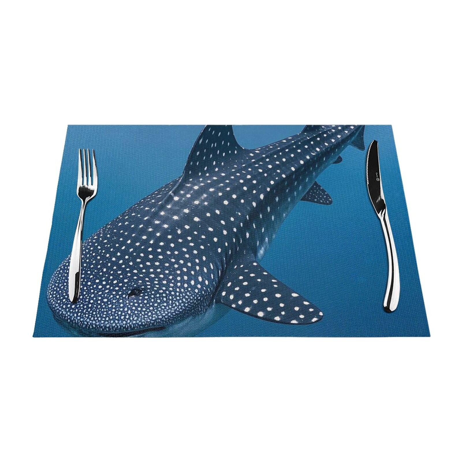 Variegated Whale Shark Navy Placemats Set of 1 - Woven Vinyl Kitchen Table Placemats - Heat Resistant Non-Slip Place Mats for Dining Table, Washable Indoor Outdoor Table Mats 12x18 Inch