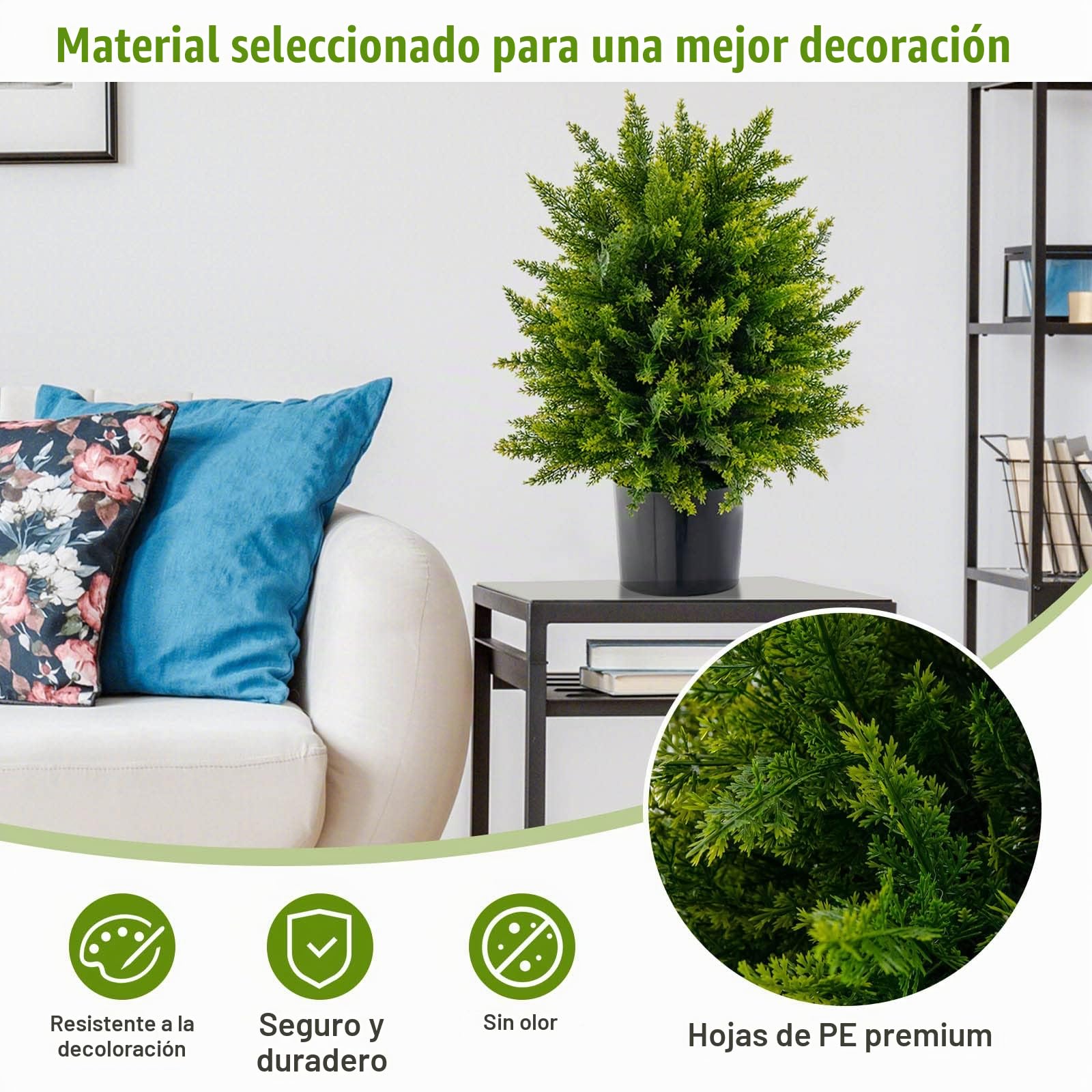 GIANTEX Juego de 2 Árboles Artificiales de Cedro de 55 cm, Plantas Falsas de Arbusto en Maceta con Cemento para Decoración Interior y Exterior