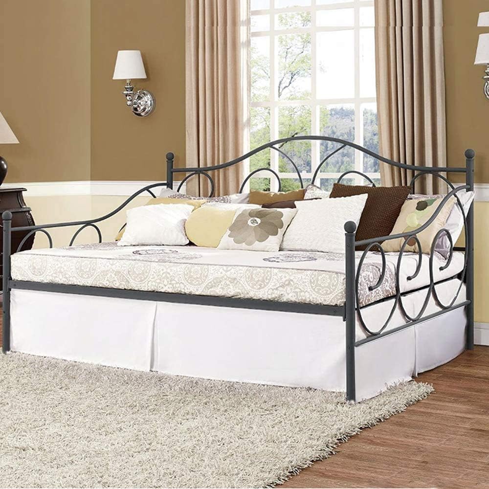 Pleated Bed Skirt with Split Corners for Daybeds - Three Side Coverage - Made with Brushed Microfiber, (Twin Size, White Solid)/12 Inch Drop