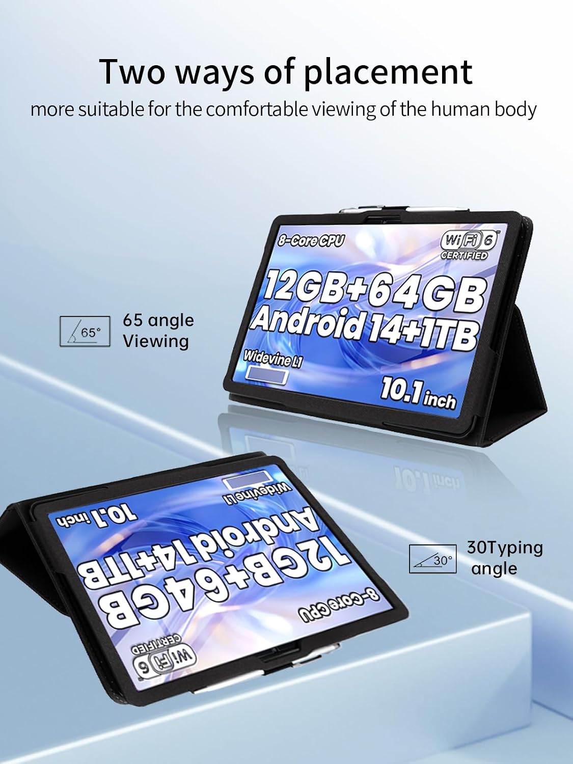 Case for Hzvopmr X12 Tablet 10.1 inch Android 14 Tablets,UYRUREL Leather Slim Folding Stand Cover with Hand Strap Magnet for Men Women Full Protection,Black. image 3