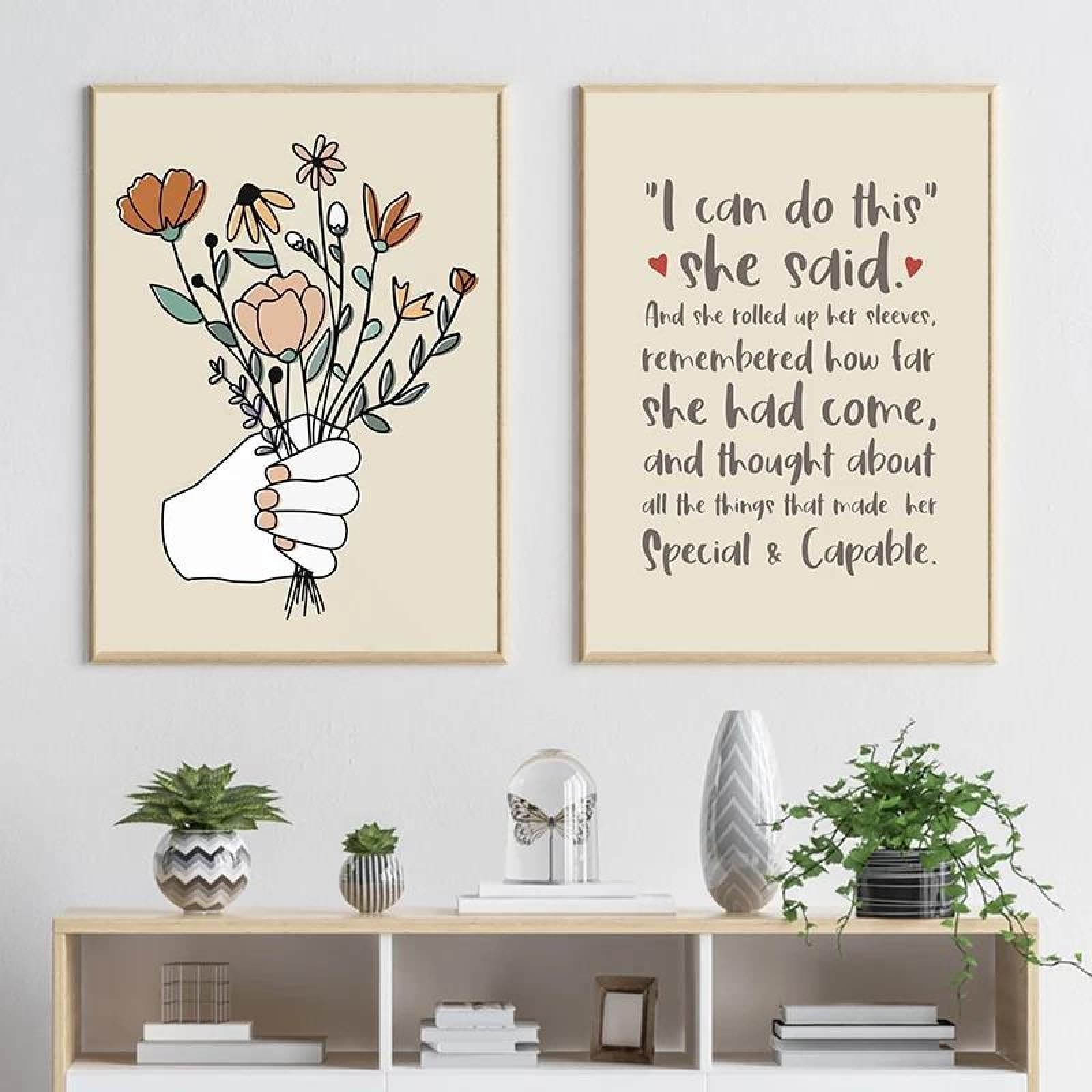 Baibexing Abstract Minimalist Floral Text Canvas Painting Poster And Prints Wall Art Picture For Living Room Home Decor 60X80Cmx2Pcs Unframed