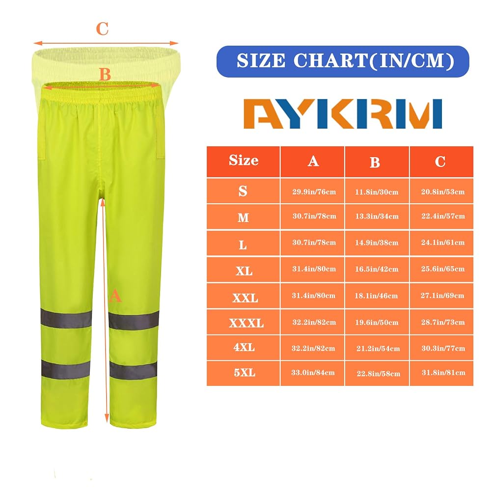 Pantalon De Pluie Réfléchissant Sécurité - Haute Visibilité 360° - Jaune/Orange/Bleu Marine