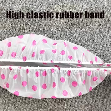 5個 防水シャワーキャップ、伸縮性pvcプラスチック入浴ヘアキャップ 再利用可能な入浴ヘアキャップ フラワープリント レディース スパサロン - レッド