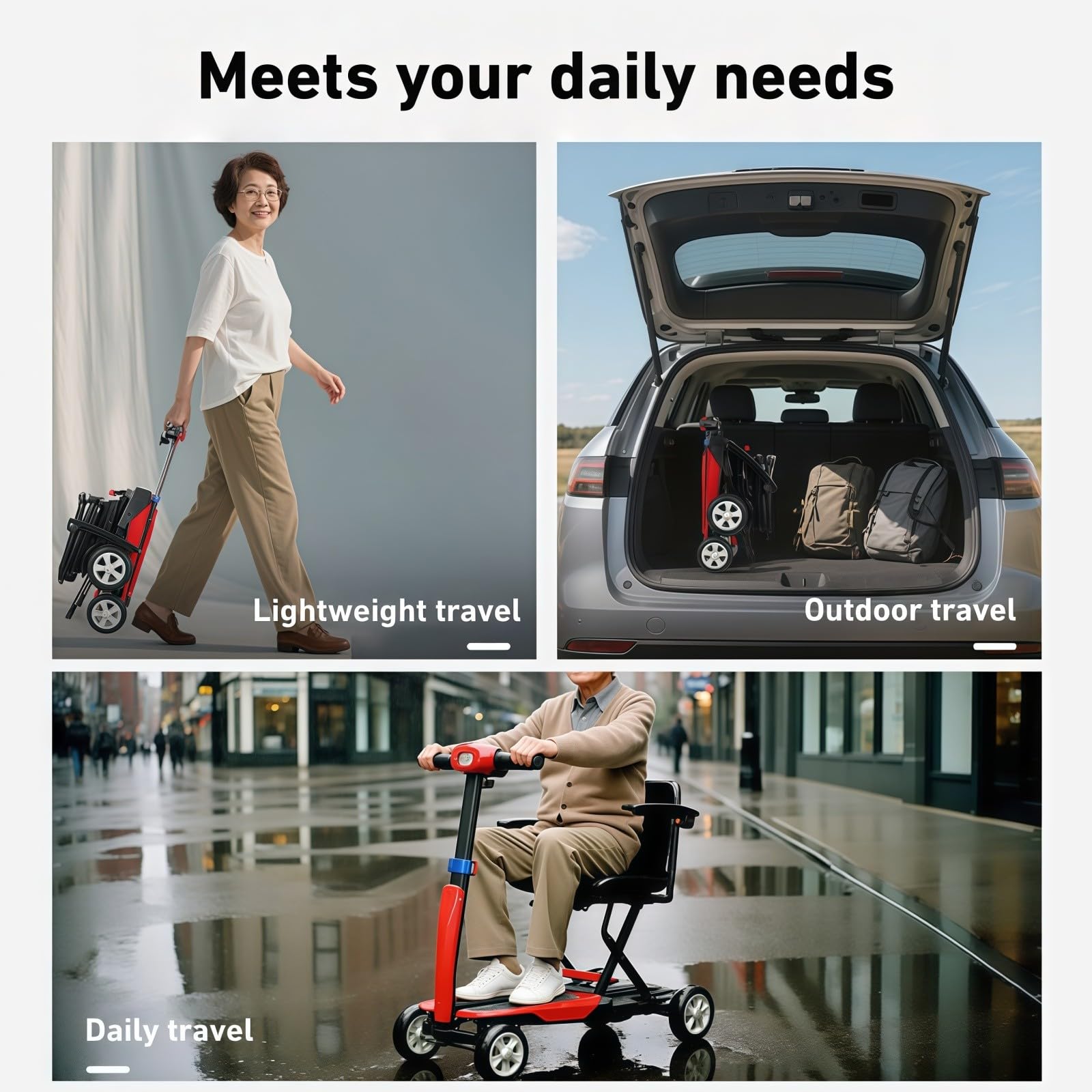 Scooters para Personas Mayores, Scooters De Movilidad con Luces, Plegables Y Compactos, con Batería De Larga Duración, para Adultos, Ancianos Y Personas con Discapacidad.
