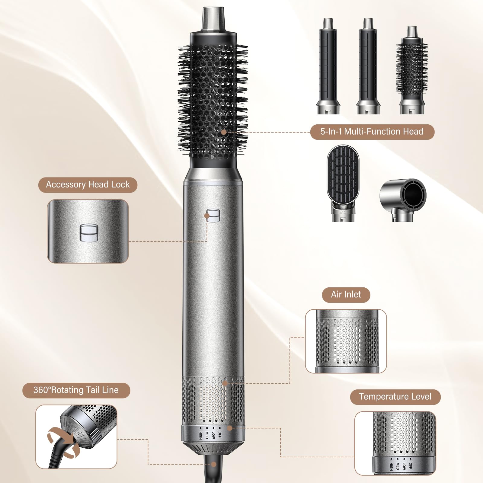 Styler per capelli 5 in 1, asciugacapelli agli ioni, multiuso, spazzola ad aria calda professionale, ferro arricciacapelli automatico, piastra per capelli, per styling, volumizzazione, arricciatura