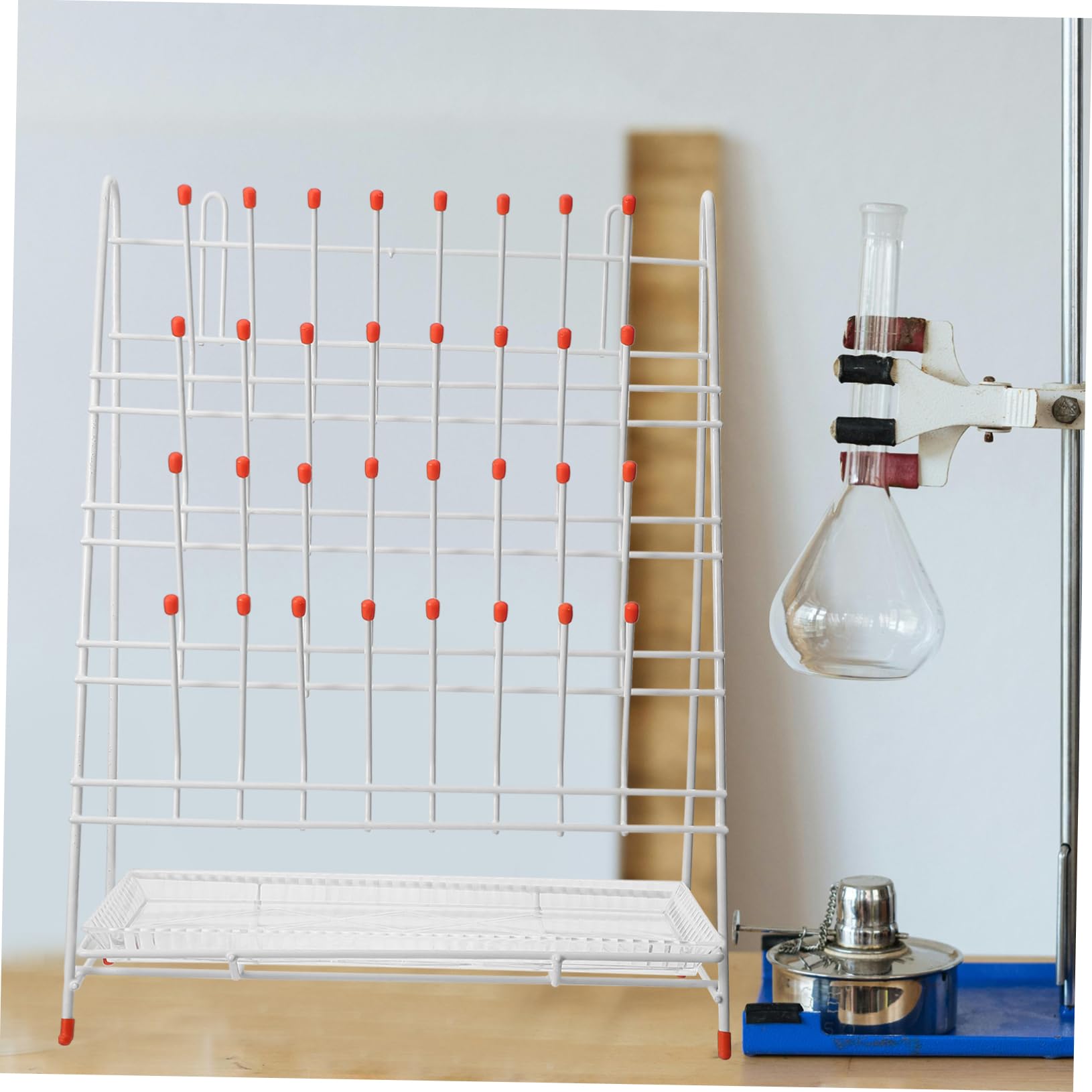 Estante de Secado de Laboratorio 32 Ranuras para Tubos y Botellas, Hierro