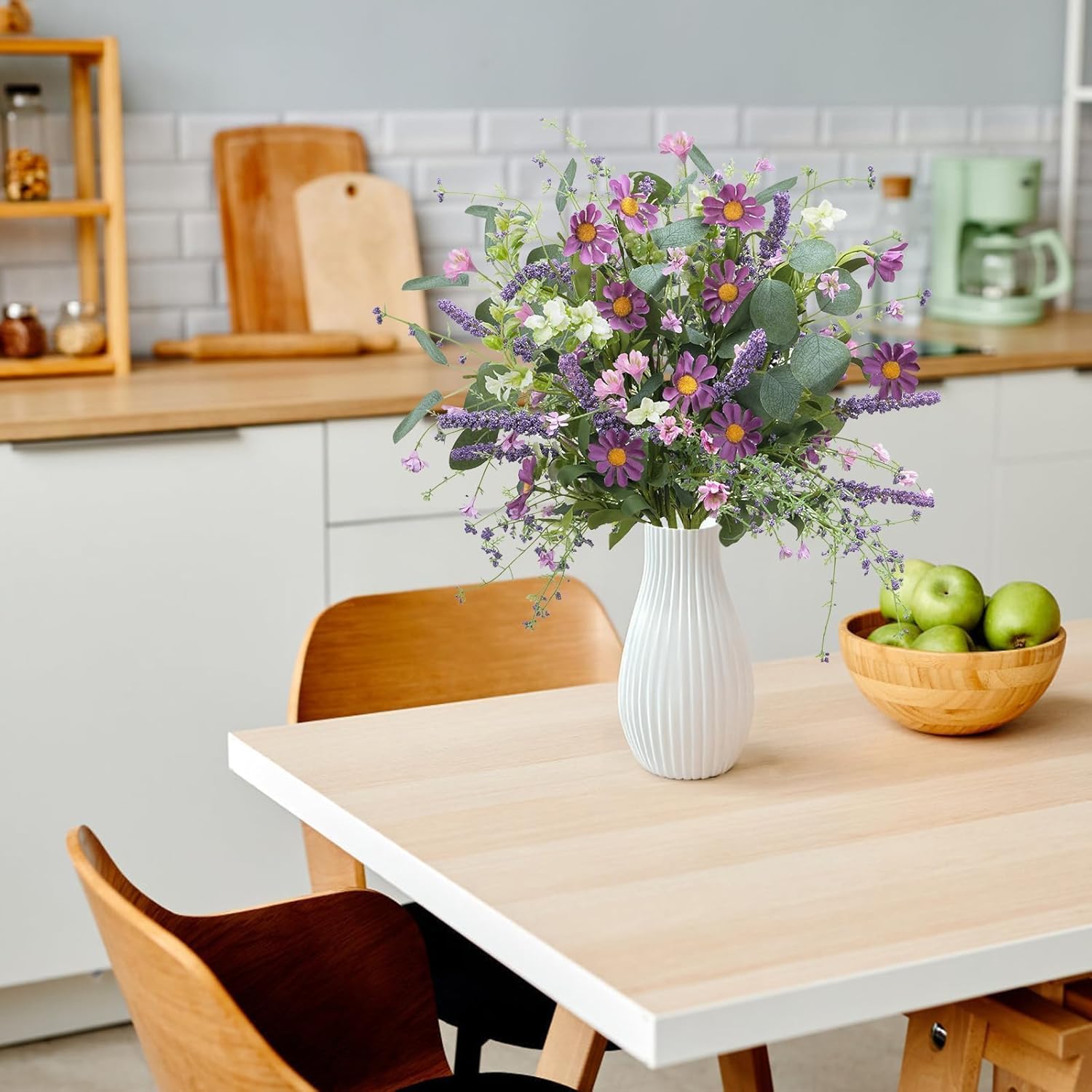 Zythrem 4 Bundles Spring Floral Picks Fake Wildflowers with Purple Daisy Stems Spring Bouquet Flowers Artificial Flower Arrangements for Home Decor Indoor Table Centerpieces Kitchen