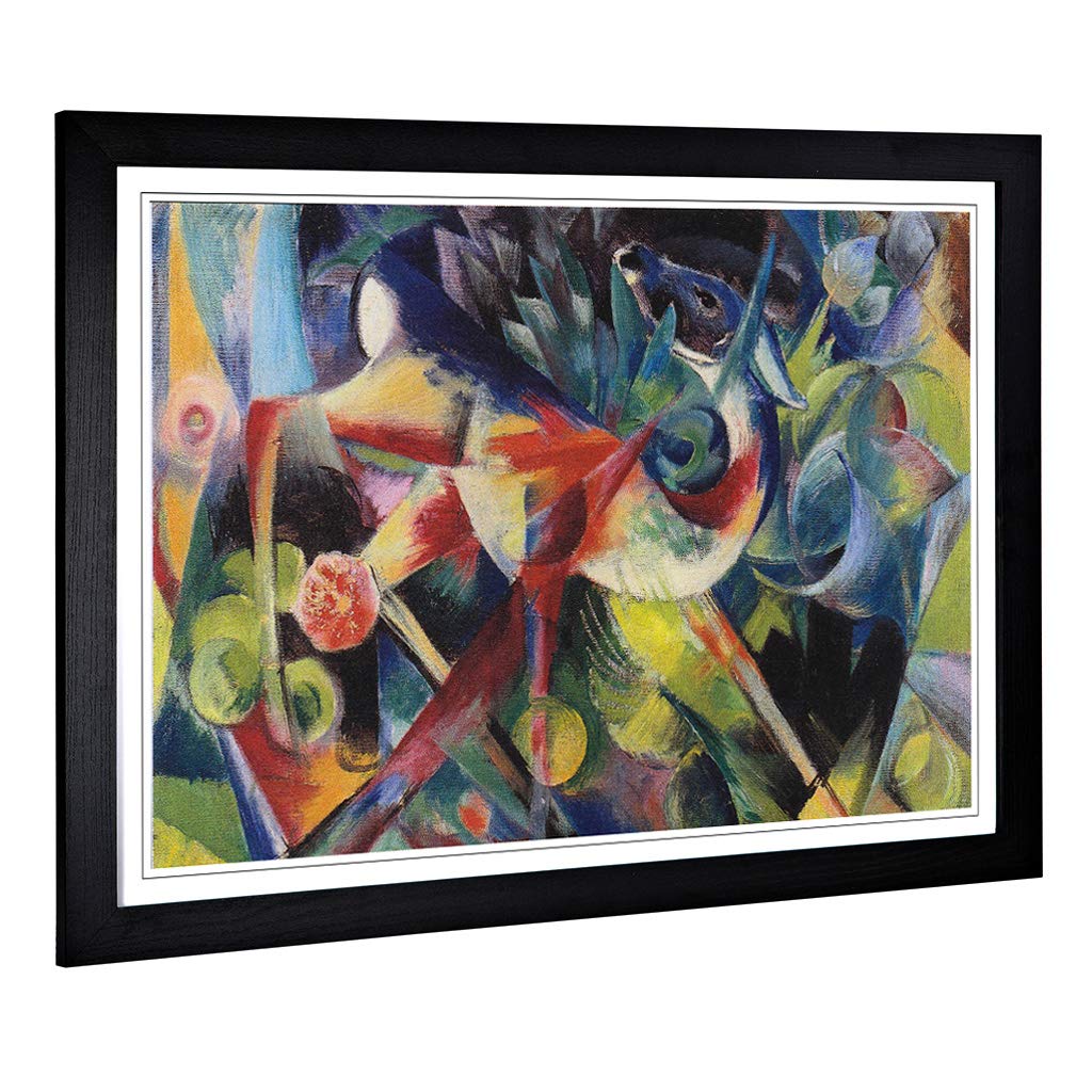 Big Box Art Framed Print of Franz Marc Deer in The Flower Garden Design | Wall Art Picture | Home Decor for Kitchen, Living Room, Bedroom, Hallway, Black, A2 / 24.5x18 Inch / 62x45cm