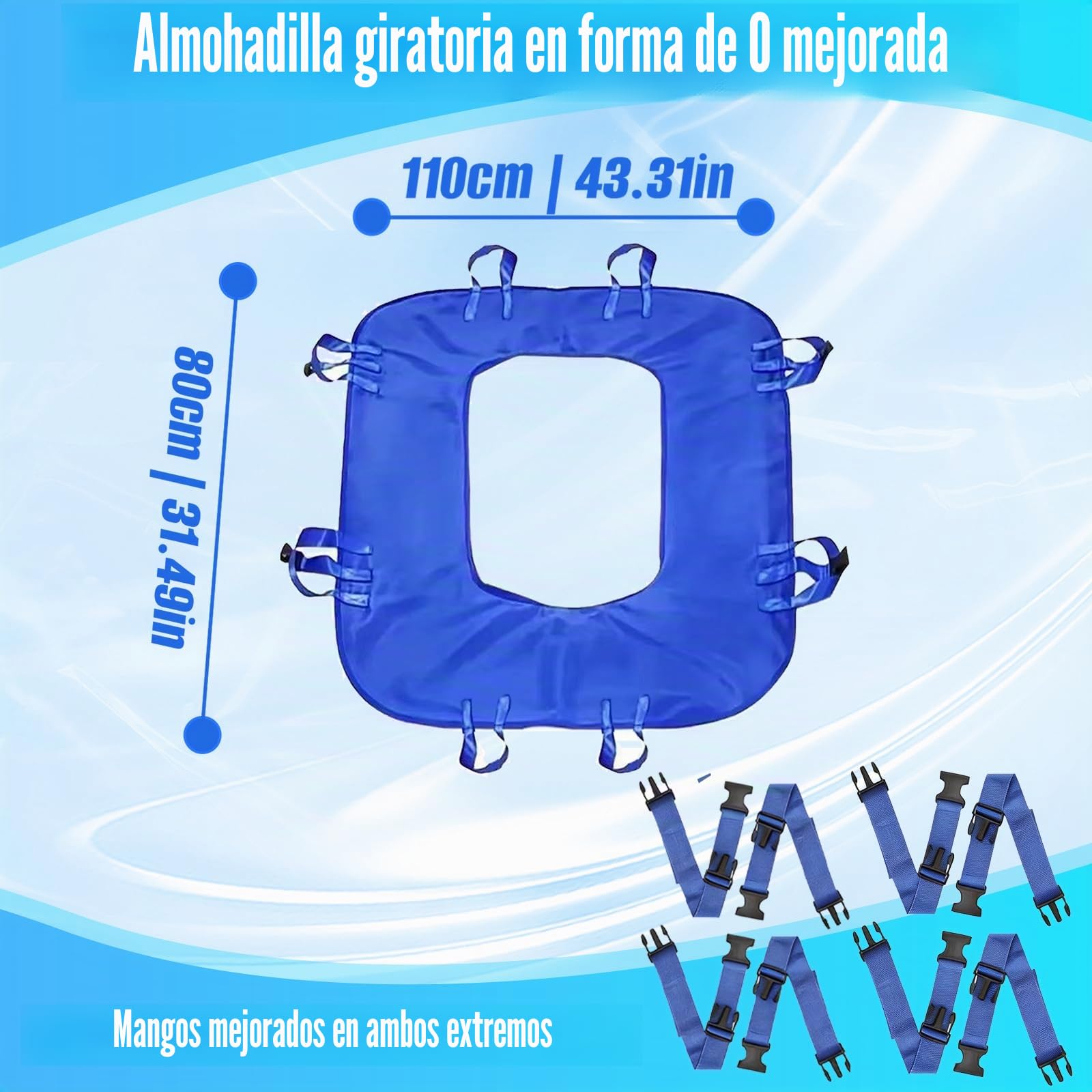 Sábana Deslizante & de Transferencia Mejorada con Asas de Cabeza y Pies, 110 x 80 cm, Sábana para Personas Encamadas con Apertura en O para Girar, Levantar, Reposicionar & Limpiar Ancianos y Pacientes