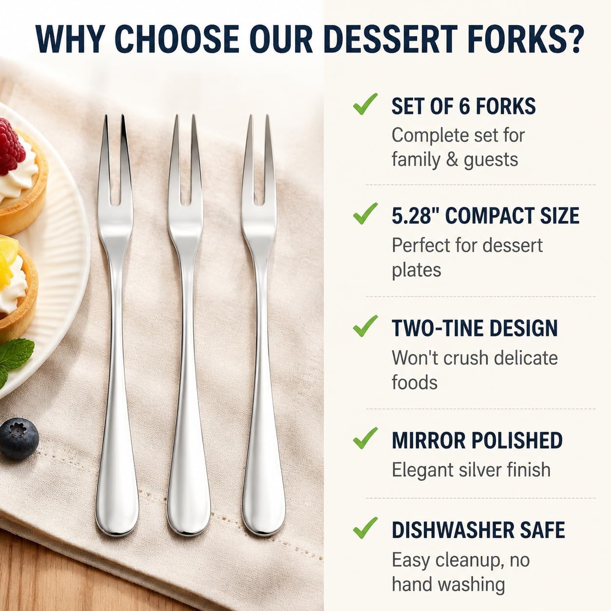 Dessert Forks Set of 6, Stainless Steel Mini Cake Forks 5.28 Inch