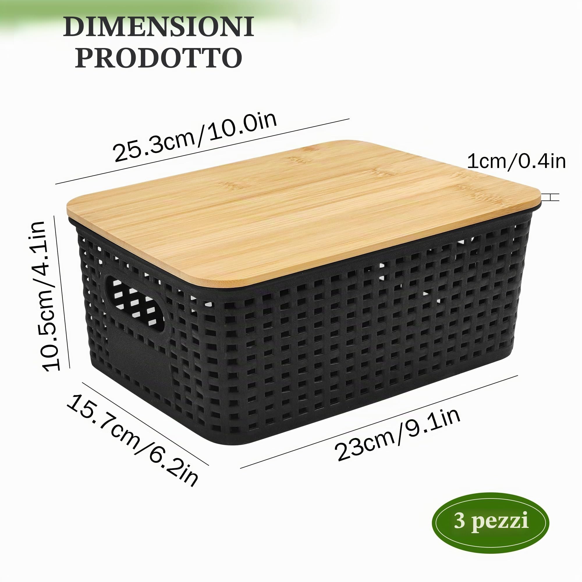 LYLIDIA Scatole di Conservazione con Coperchio in Bambù 5L 3PCS Nero Scatole Portaoggetti Contenitori in Plastica Cestini con Coperchio in Legno Impilabili Organizer Bagno Cucina Armadio Ufficio