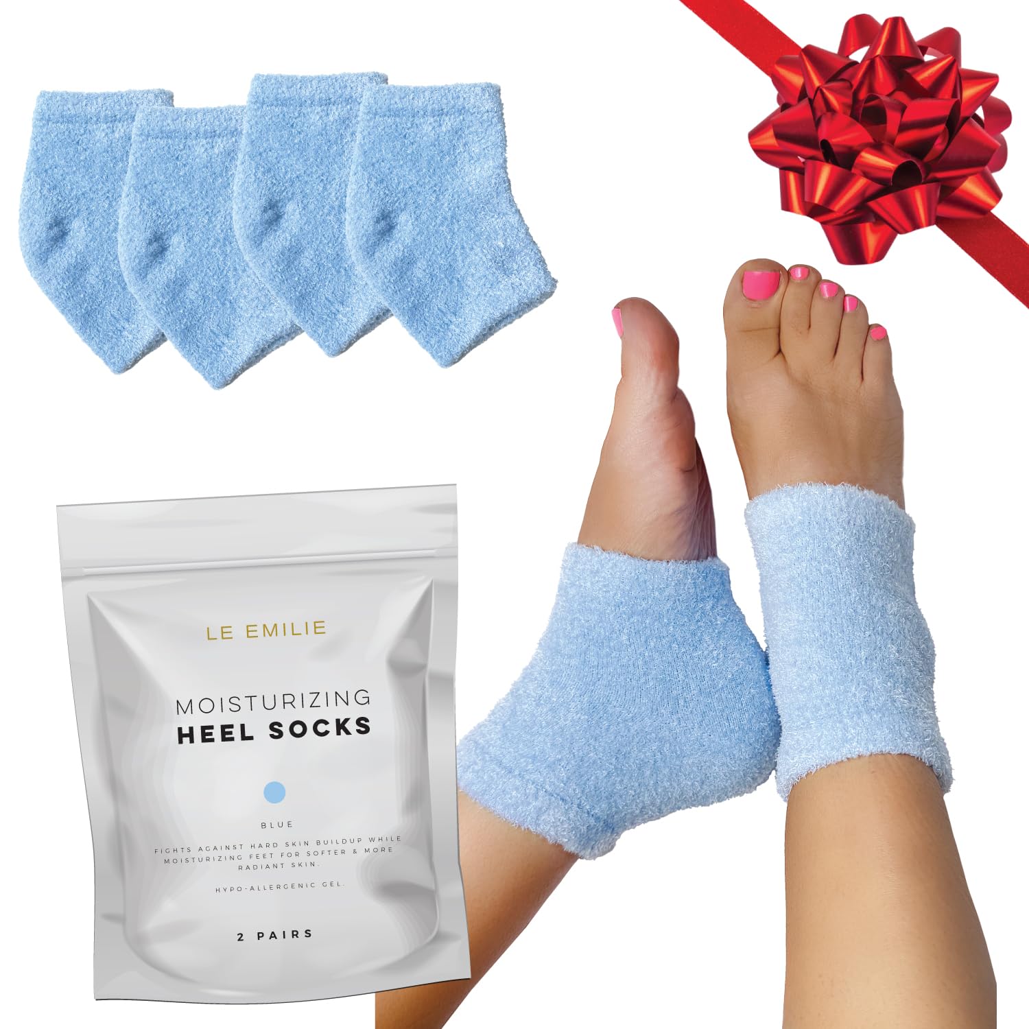 5 Toe Moisturizing Gel Heel Socks | Perfect for Healing Dry Cracked Heels and Feet | Infused with Aromatherapy Blend of Lavender and Jojoba Oil | 2 Pairs (Blue Heel)