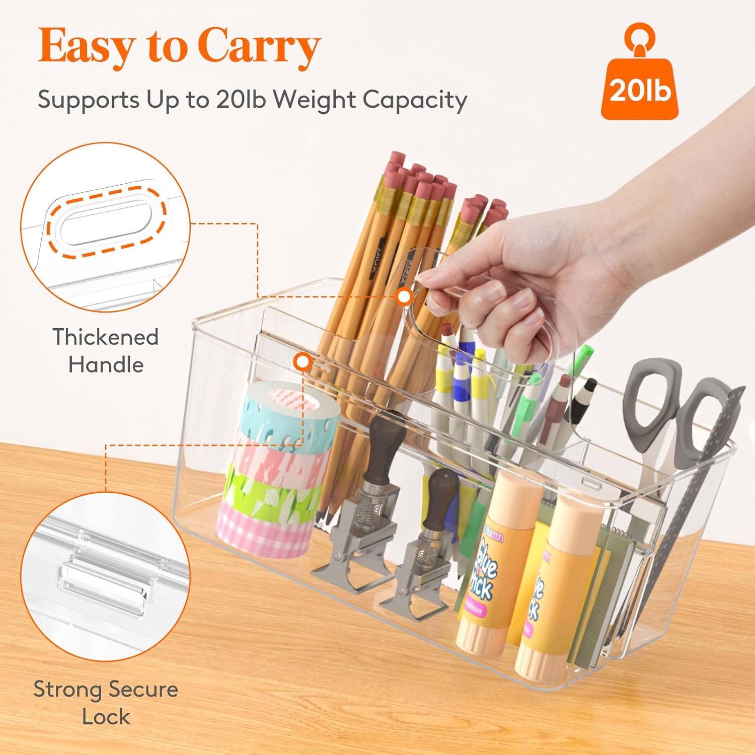 Lifewit 2-Pack Plastic Divided Caddy Organizer with Handle, Portable Art Supply Storage Organizer for Craft Supplies, Cosmetics, Holds Pencil, Crayon, Brushes, Hair Product, Dorm Shower Caddy, Clear 2 Clear image 6 of 9 B0DJ27199K