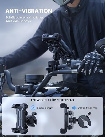 Lamicall Motorcycle Mobile Phone Holder Mobile Phone Holder Bicycle Vibration Dampened [TOP Doppelte Stoßdämpfung] 360° Handy Halterung Motorrad Lenker für iPhone 17 16 15 Pro Max Samsung 47-68 Smartphone