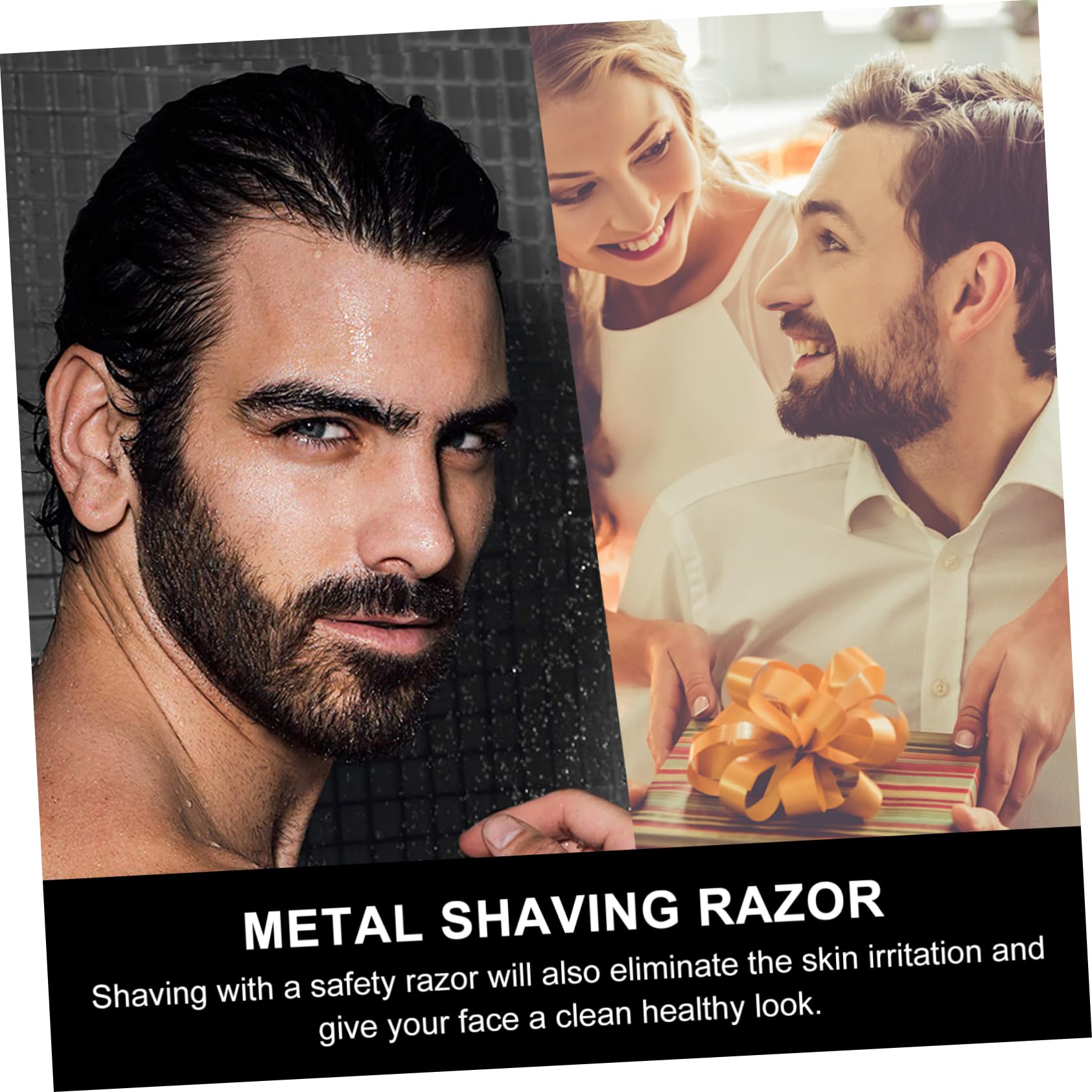 Healeved Gold Black Manual Shaver Set 2pcs Beard Sideburns Short Hair Fine Hair Razor for Men No Cutting Tool Easy to Open Guard Great for Home Travel