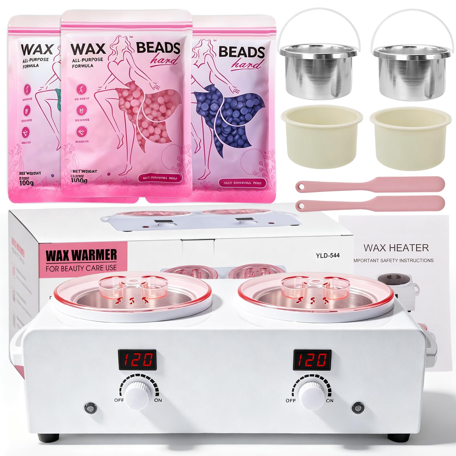 Maquina Cera Caliente Doble Digital, 2 Espátula Silicona y 2 Cuenco,1000ml