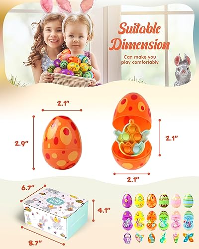 Miniatura 6 de Paquete de 36 huevos de Pascua rellenos y juguetes antiestrés para reventar, perfectos para niños y adolescentes, búsqueda de huevos de Pascua,