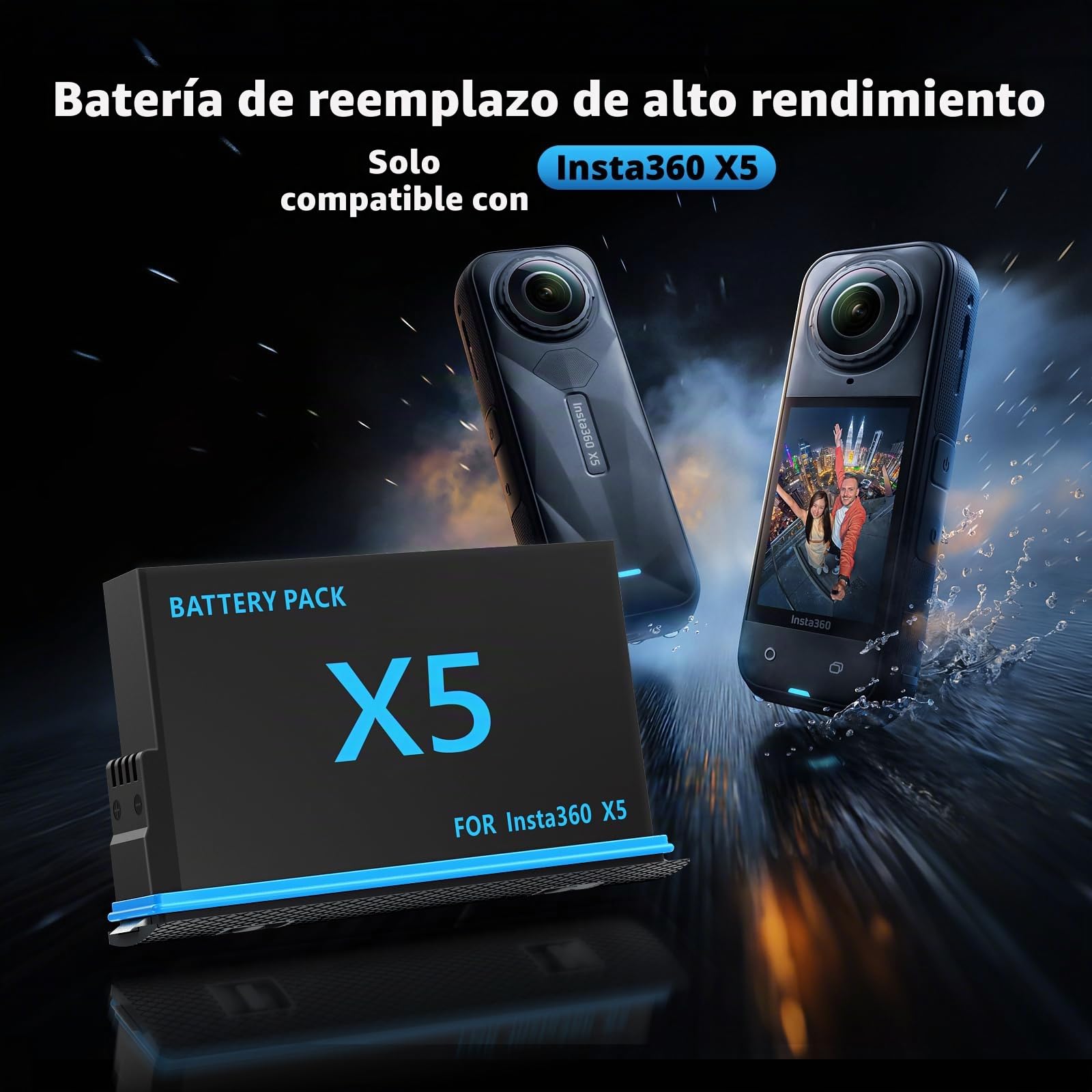 melasta para Batería Insta360 x5, con 2 Baterías de Iones de Litio (2800mAh) y 1 Cargador de Batería, con Capacidad para Almacenar una Tarjeta SD
