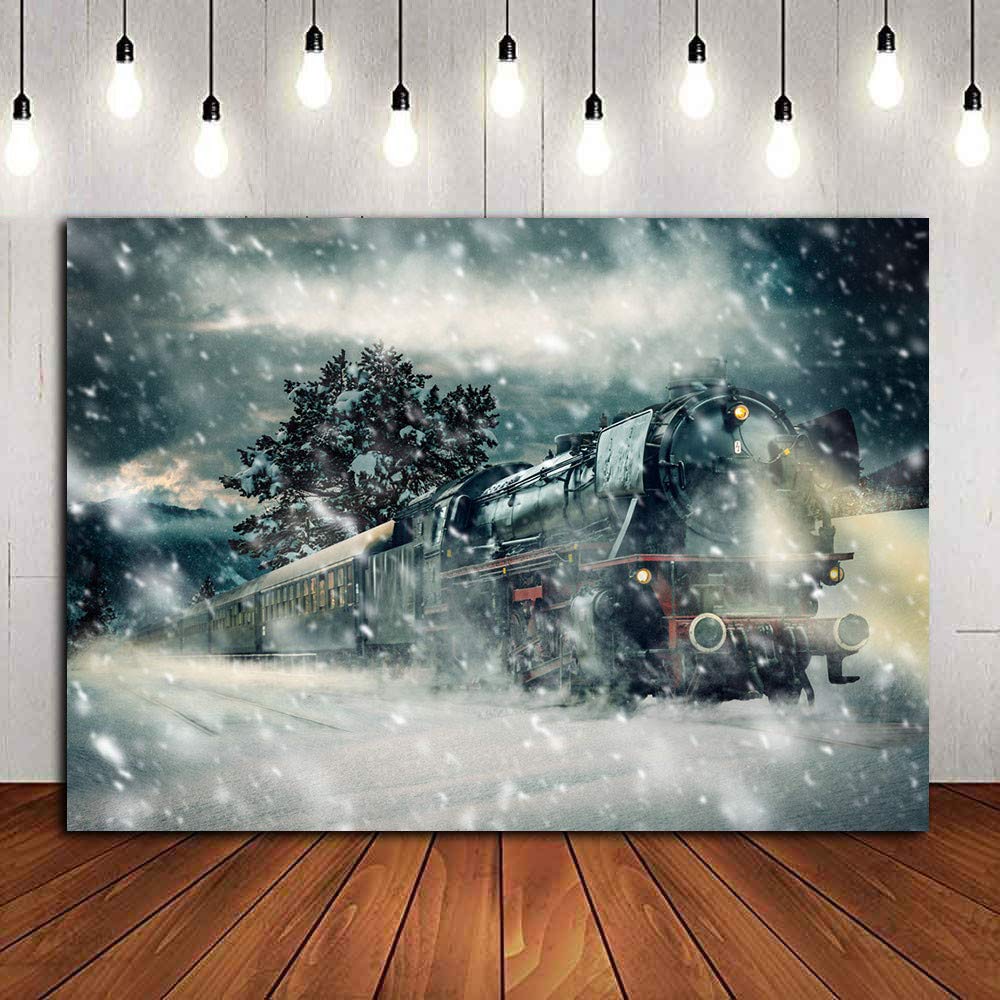 Polar Train Christmas Photography Backdrop - 7x5ft Winter Holiday Photo Booth Background
