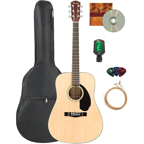 Fender CD-60S Solid Top Dreadnought Acoustic Guitar - Natural Bundle with Gig Bag, Tuner, Strings, Picks, Fender Play Online Lessons, and Austin Bazaar Instructional DVD