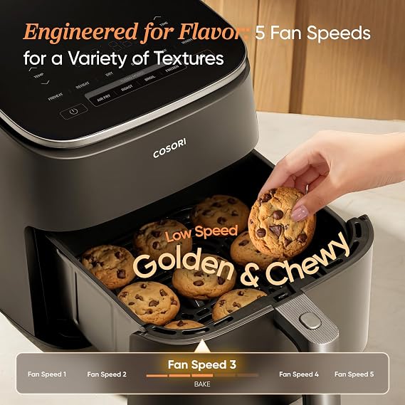 Cosori 9-in-1 TurboBlaze Air Fryer 6 Qt, PFAS-Free Ceramic Coating, 90450F, Precise Heating for Even Results, Air Fry, Roast, Bake, Broil, Dry, Frozen, Proof, Reheat, Keep Warm, 120V, Dark Gray