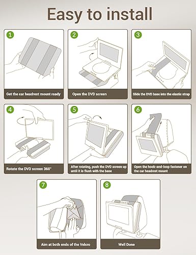 Miniatura 7 de Soporte para reposacabezas de automóvil para reproductor de DVD portátil giratorio y abatible, se adapta a todos los reproductores de DVD de 7 a 11