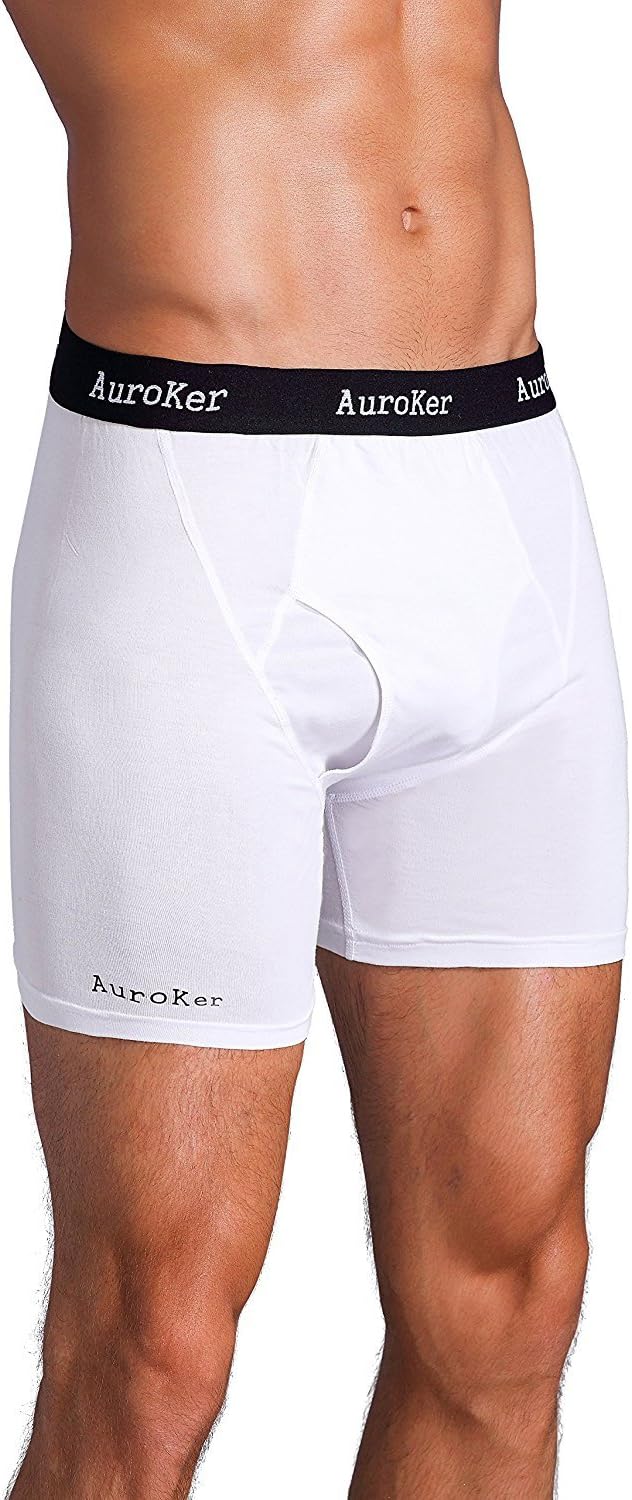 AuroKer Men's Boxer Briefs Breathable Bamboo Fiber Trunks Underwears Men(White,XL)