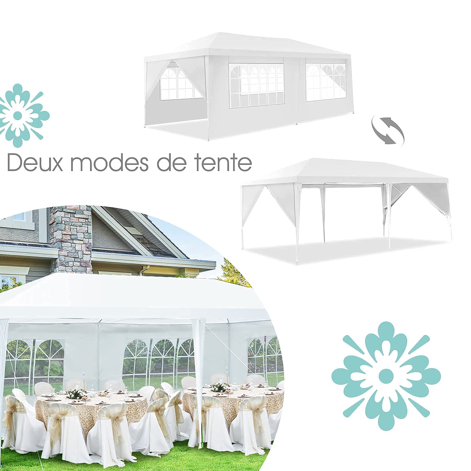 RELAX4LIFE Tonnelle de Jardin Extérieur 3x6 M avec 6 Parois Amovibles, Barnum 3x6 en PE Imperméable, Sac de Transport, Protection Solaire, Montage Facile, pour Marché Fête