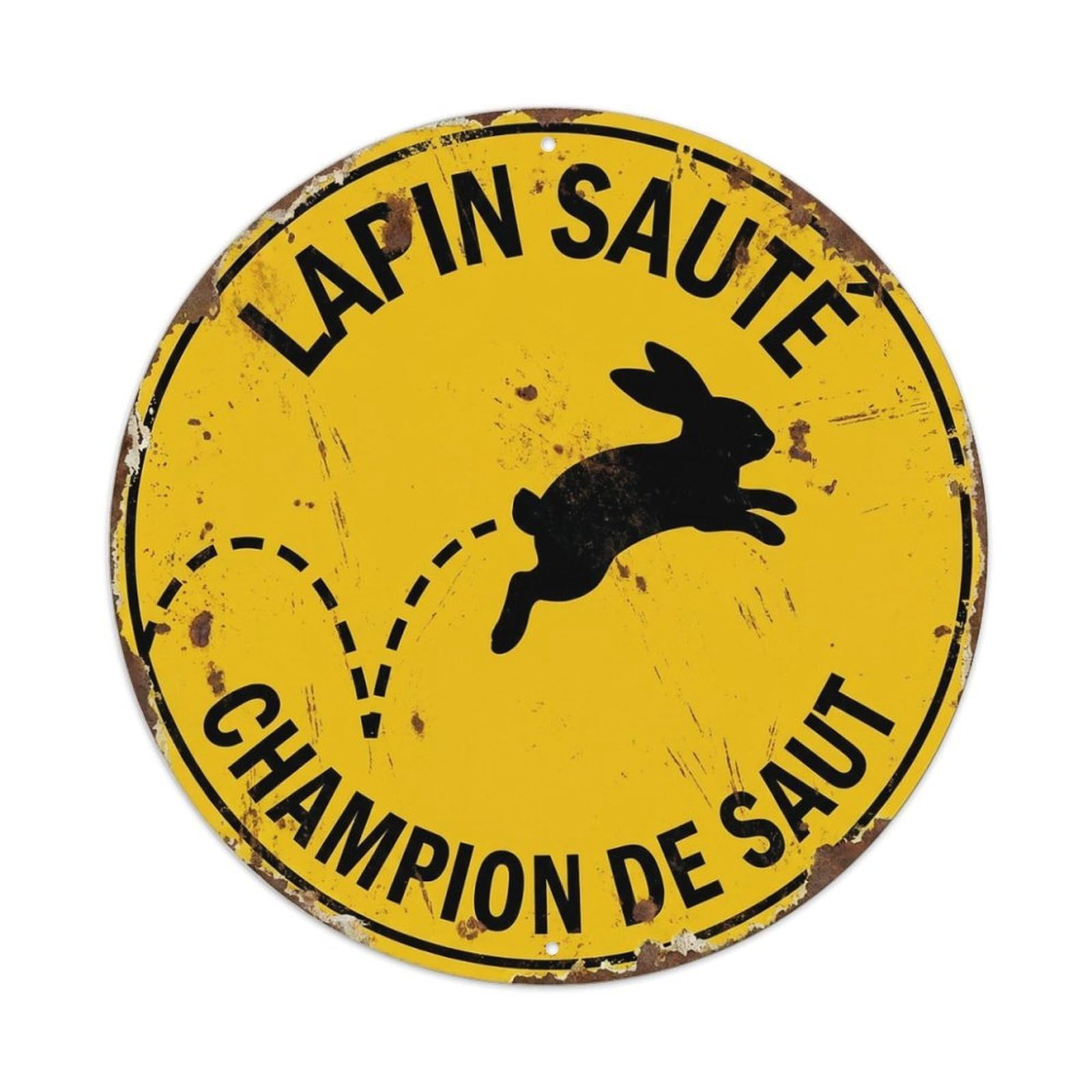 Fqcyn Style Bunny Jumping Champion Round Wall Hanging Metal Tin Sign Plaque Wall Decor For Cafe, Club Bar, Office, Home Garden Round Metal Poster 8X8inch
