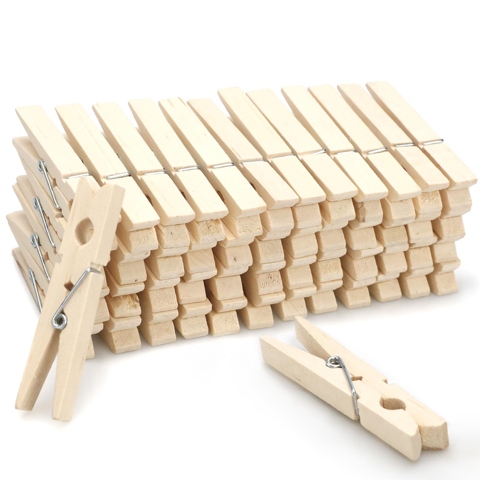 Zeno Wooden Pegs – 50 Pack Wooden Clothes Pegs 7.5 cm with Rust-Resistant Coil, Natural Wood Clips for Laundry, Hanging Clothes, Crafts & DIY