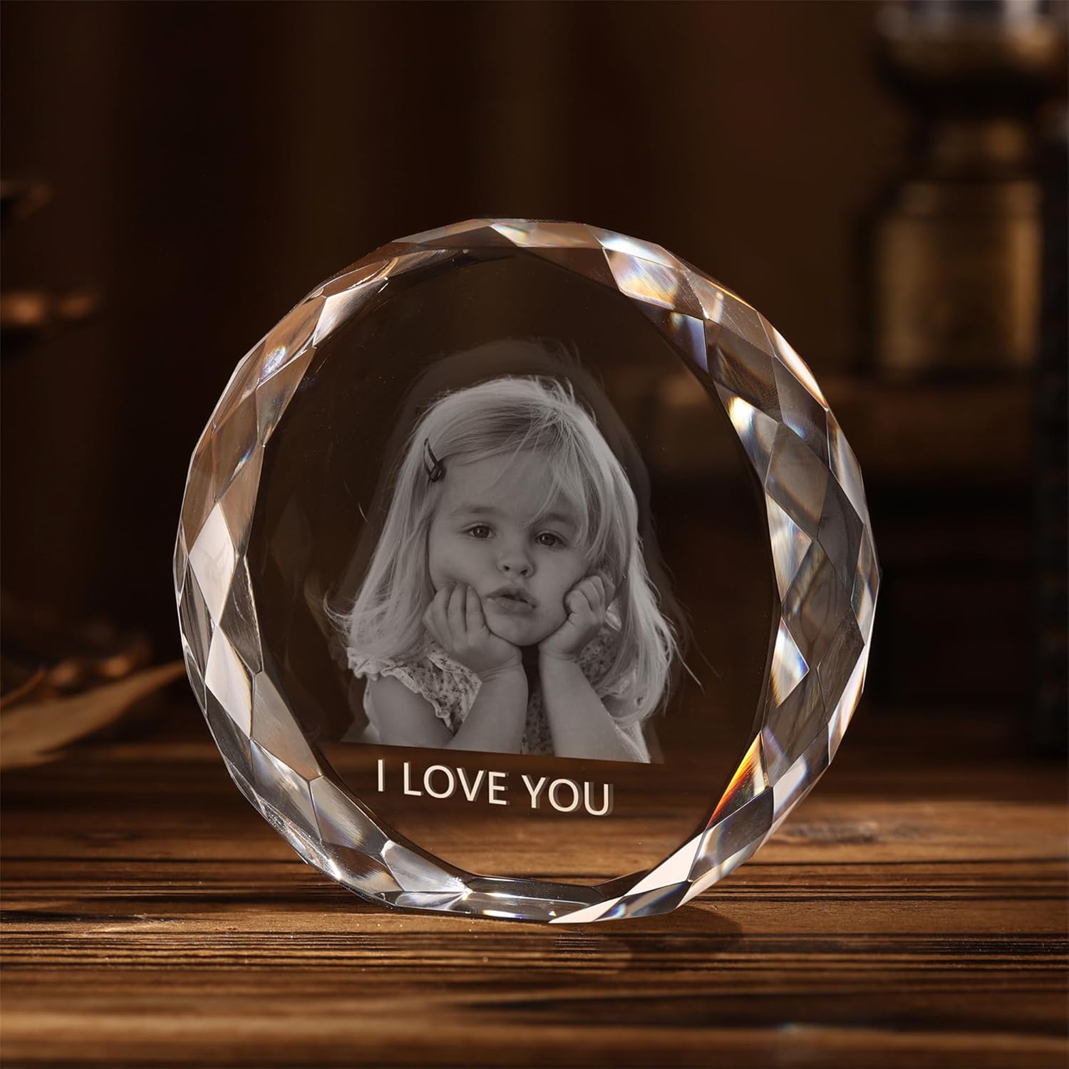 3D Crystal Photo, Personalized Gift for Women Men Mom Dad Couple Custom Picture in Crystal Photo Frames Gift for Birthday Christmas (Round)