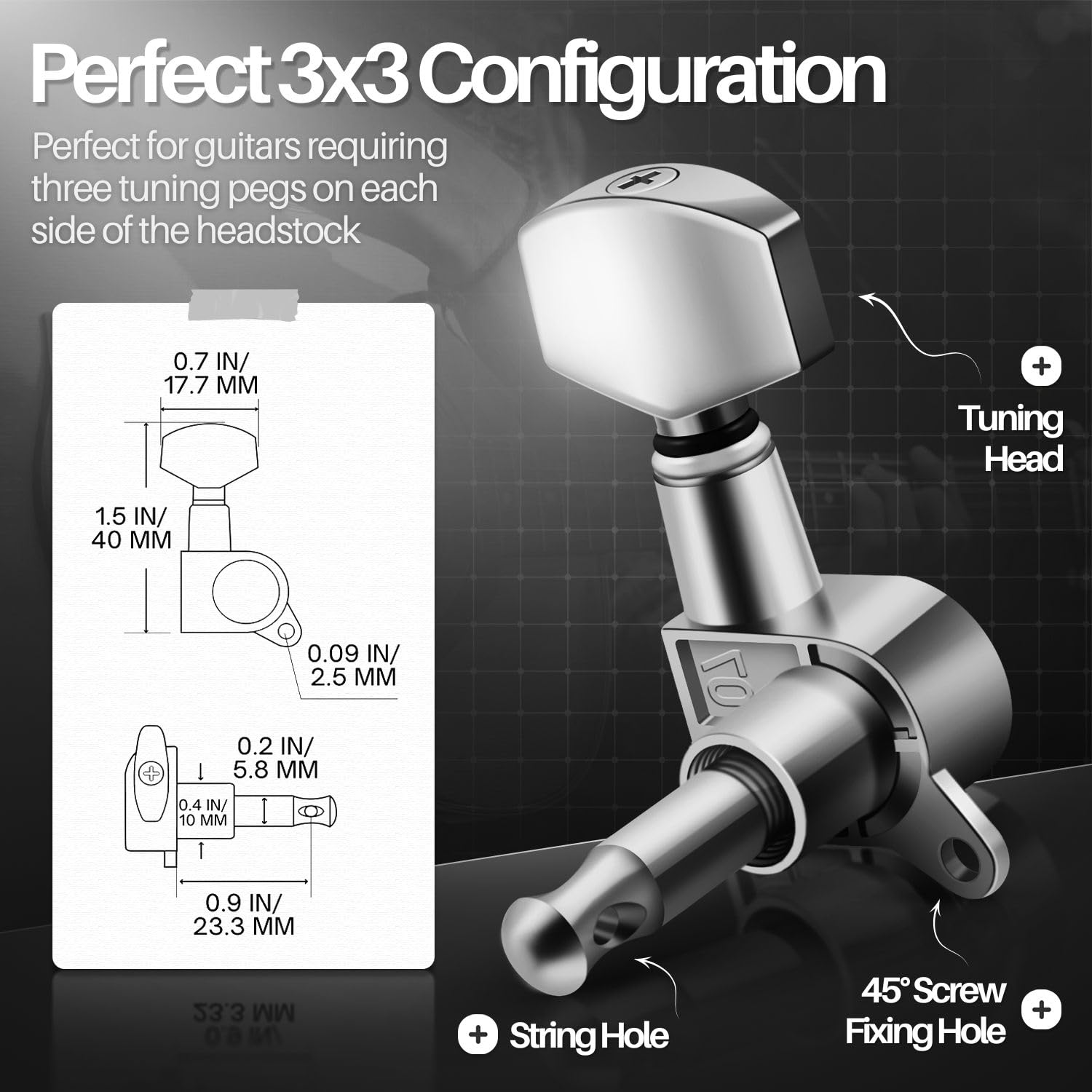 Pioli Chitarra Corde Ricambio 3r3l Tasto Taste Taste Taste Maglie Testa Per Chitarra Elettrica Acustica - Foto 3
