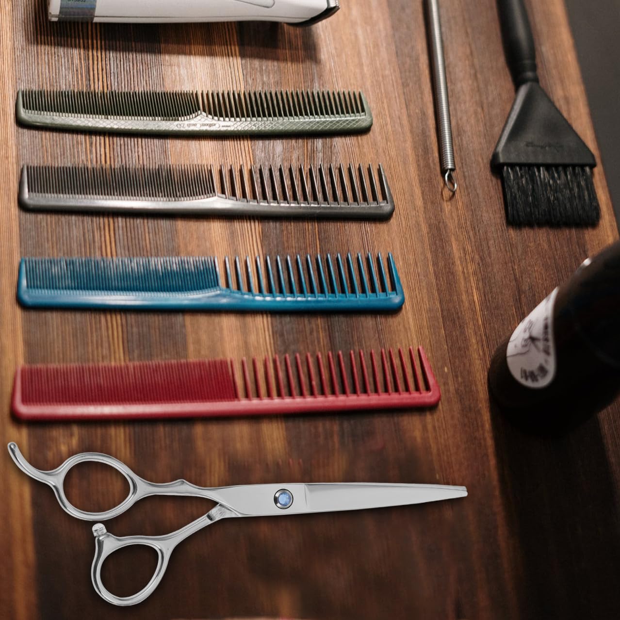 Ciseaux de Coiffure Gaucher Poignée Créative 6 Pouces en Acier Inoxydable Argenté 2 Pièces pour Usage Professionnel et Amateur