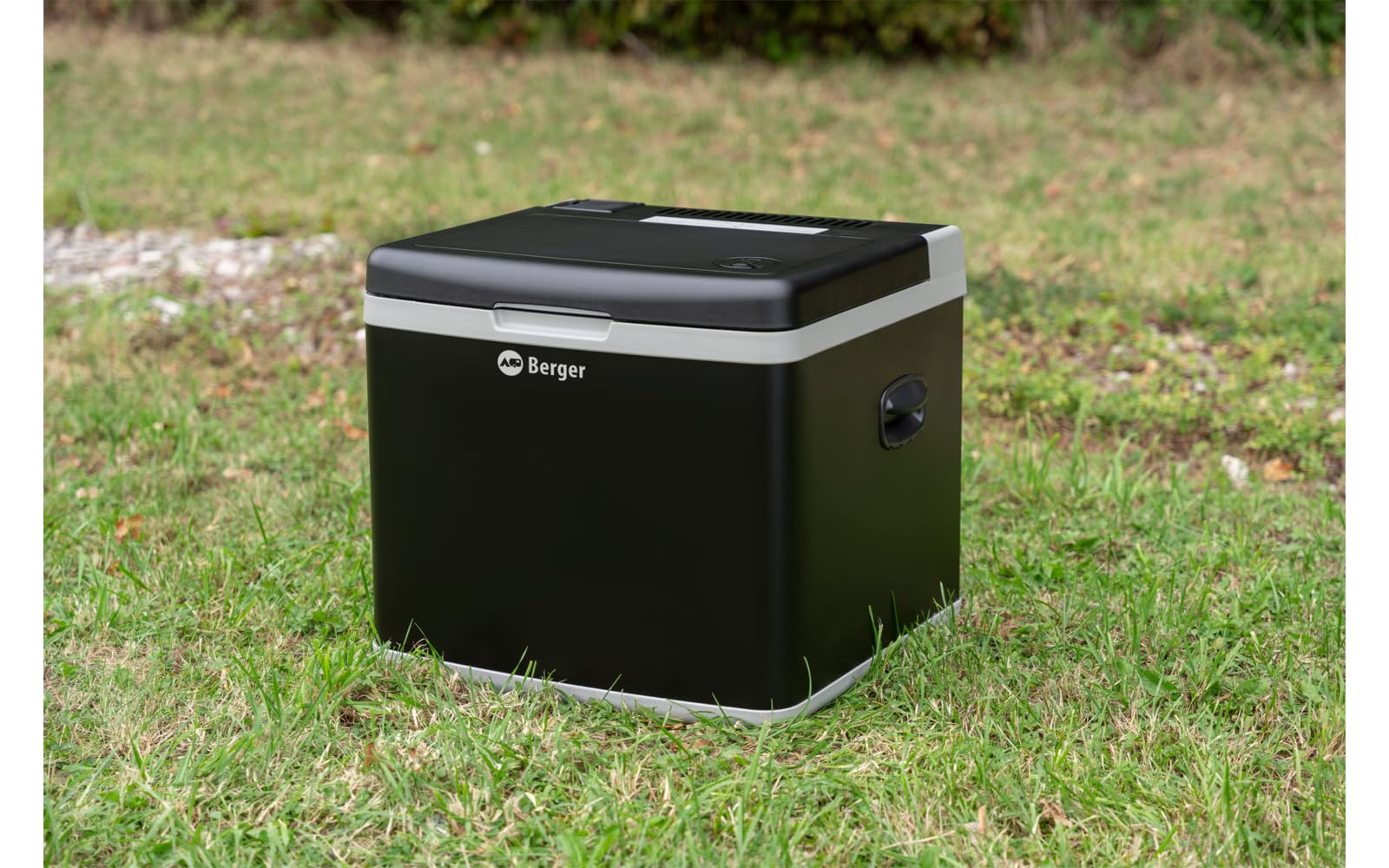 BERGER Kompressor Kühlbox 42 Liter mit 230V & 12V | Hybrid Kühlbox Auto elektrisch | Perfekt für Camping, Picknick & Outdoor | Effiziente Kühlung für unterwegs | Schwarz-Grau