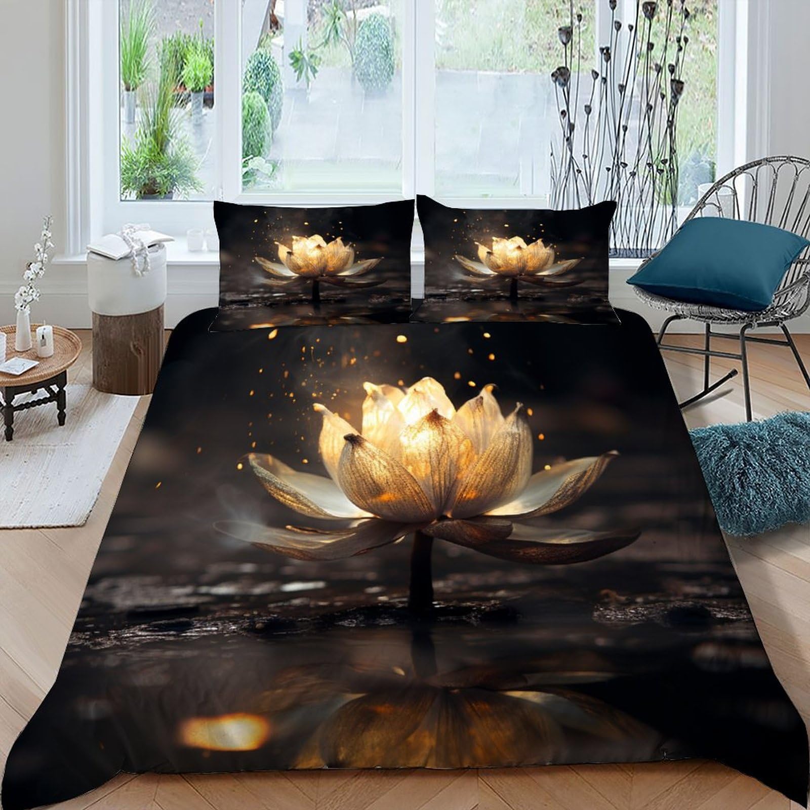Housse de couette lion sauvage 135x200 cm avec sa taie d'oreiller pour lit simple