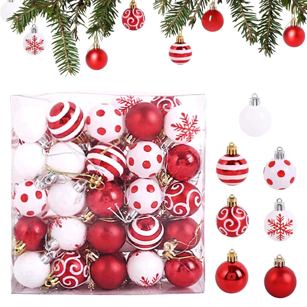 Palline di Natale Infrangibili, 50 Pezzi Palline da Appendere per Decorazioni con Cordino, Ornamenti Albero di Natale, per Feste di Compleanno per Interni ed Esterni, Matrimoni, Natalizie