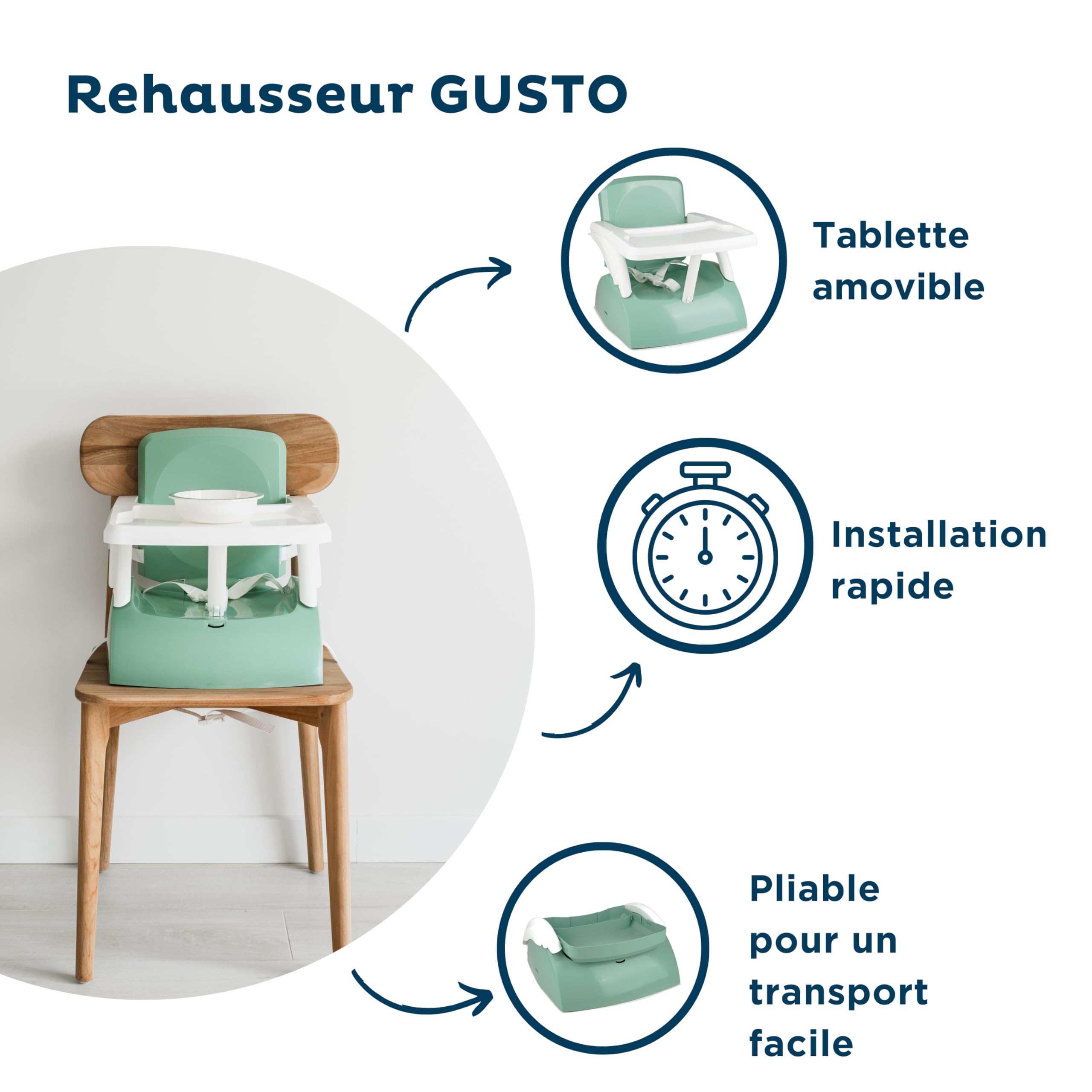 Rehausseur de chaise pour enfant + Boîtes de conservation + Coffret vaisselle micro-ondes + Bavoir semi-rigide