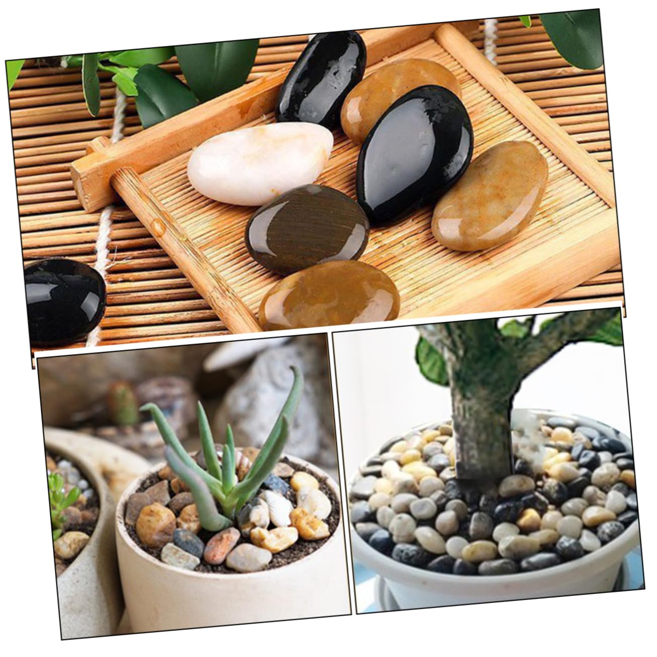 VICASKY Ciottoli Naturali Levigati per Acquario 2 Borse di Ciottoli Decorativi in Pietra per Paesaggistica e Contenitore di Cactus, Materiale Pietra Lucida e Creativa