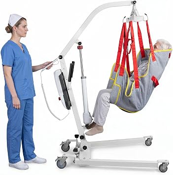 Electric Transfer Lift Chair, 440 lbs Capacity Battery Powered Patient Lift with Sling, Floor to Bed Transfer Aid for Elderly, Home Care Hospital Healthcare Facilities