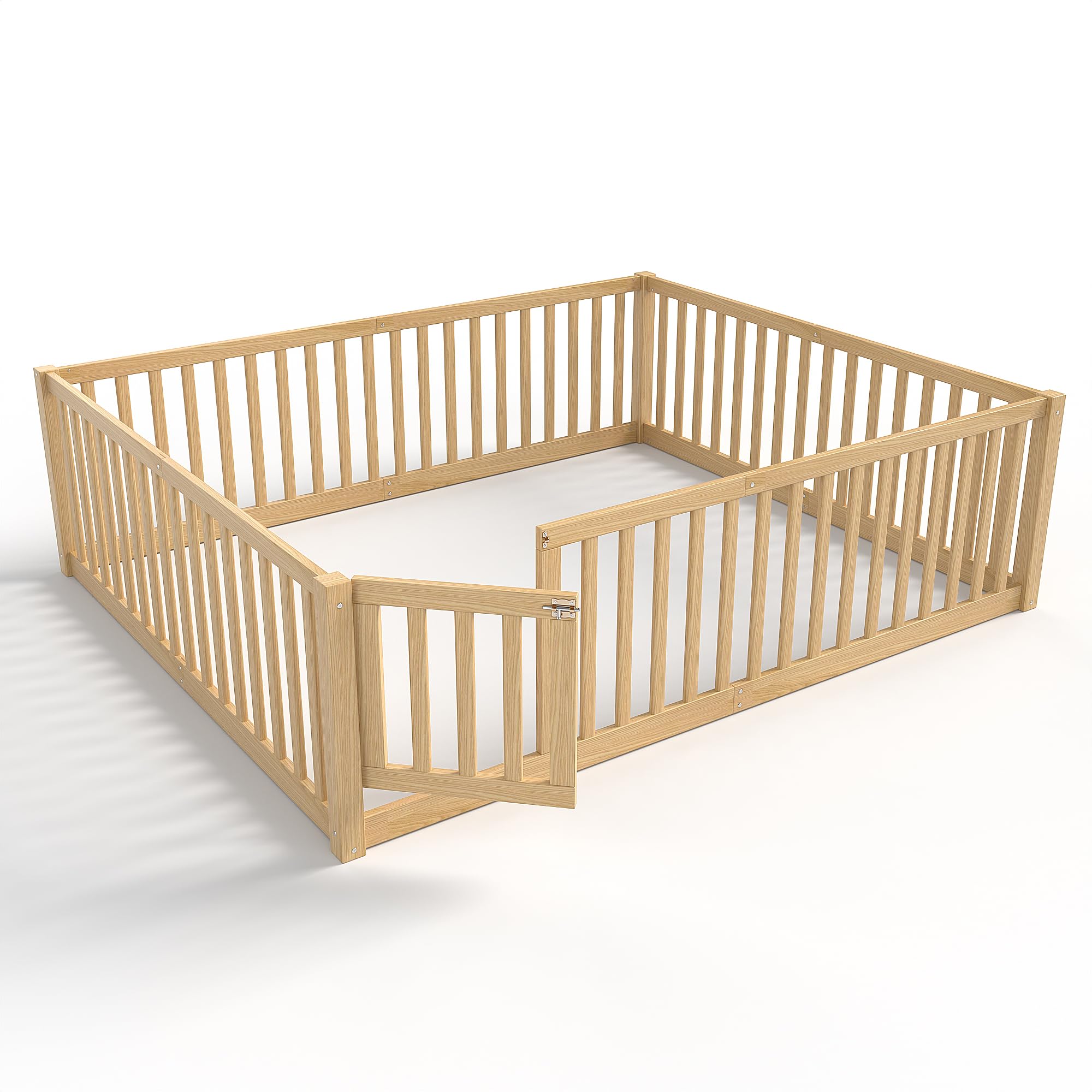 Photo 1 of Bellemave Queen Size Montessori Floor Bed with 23.5" High Rails, Pine,Plywood Floor Bed with Small Door, Natural