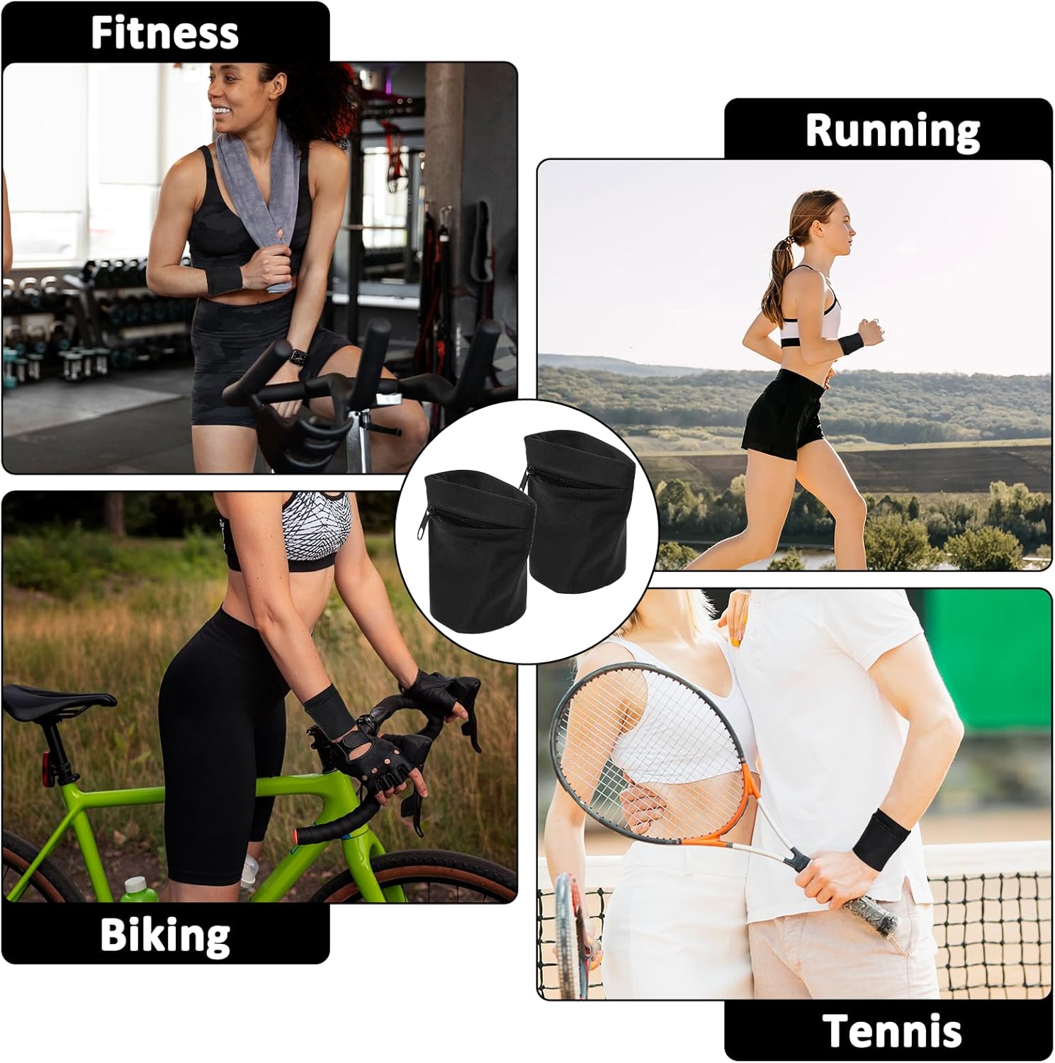 2 Pcs Wrist Wallets for Women Wristband with Zipper Key Card Storage Bags for Women Men Running Sports Jogging Hiking Basketball Tennis (Black) - Image 4