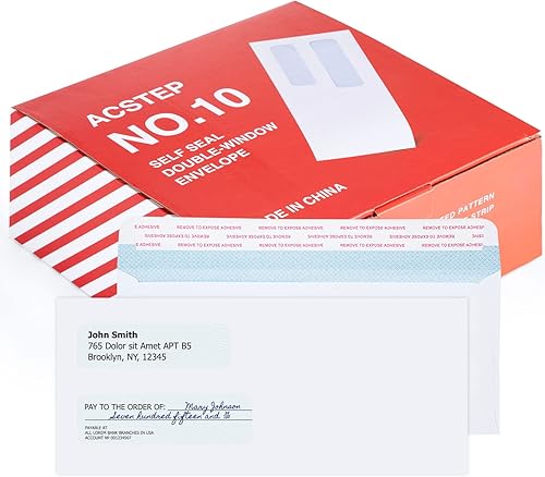 ACSTEP Paquete de 500 sobres de doble ventana, sobres de seguridad autosellados para negocios, Quickbooks con cierre autosellante, 4 18 x 9 12