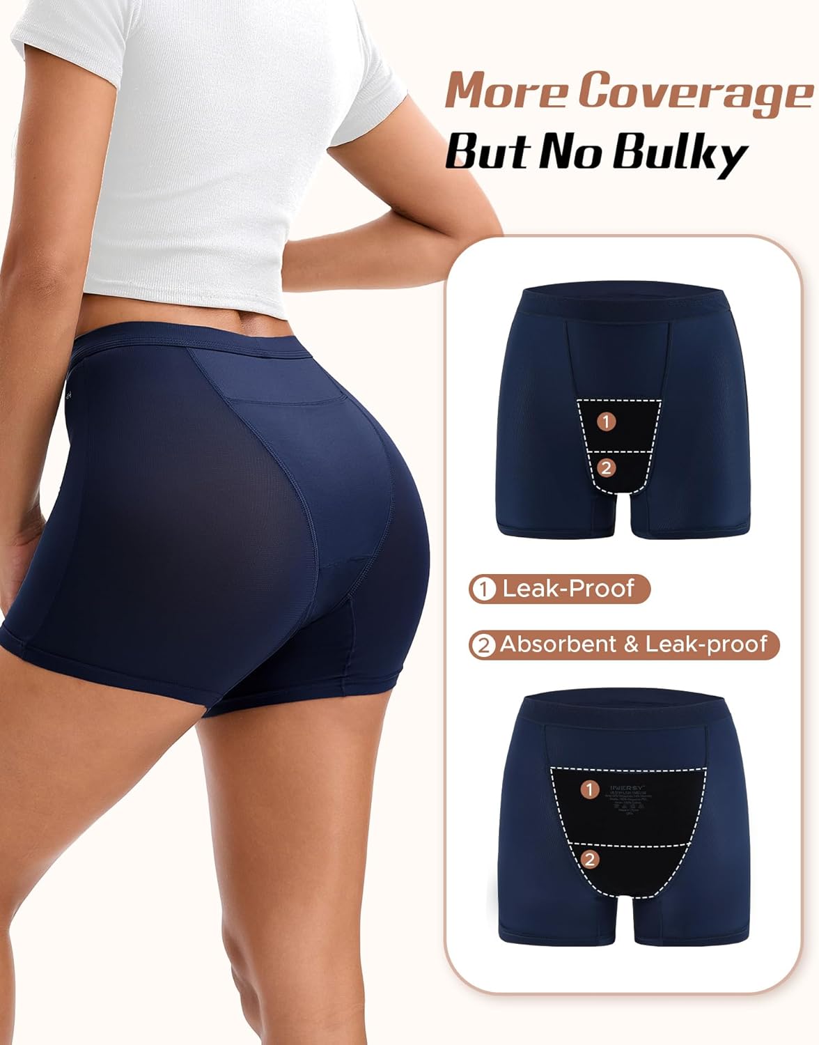 INNERSY Period Boxer for Women High Waisted Leak Proof Postpartm Menstrual Mesh BoyShorts Panties Underwear 3-Pack - Image 3